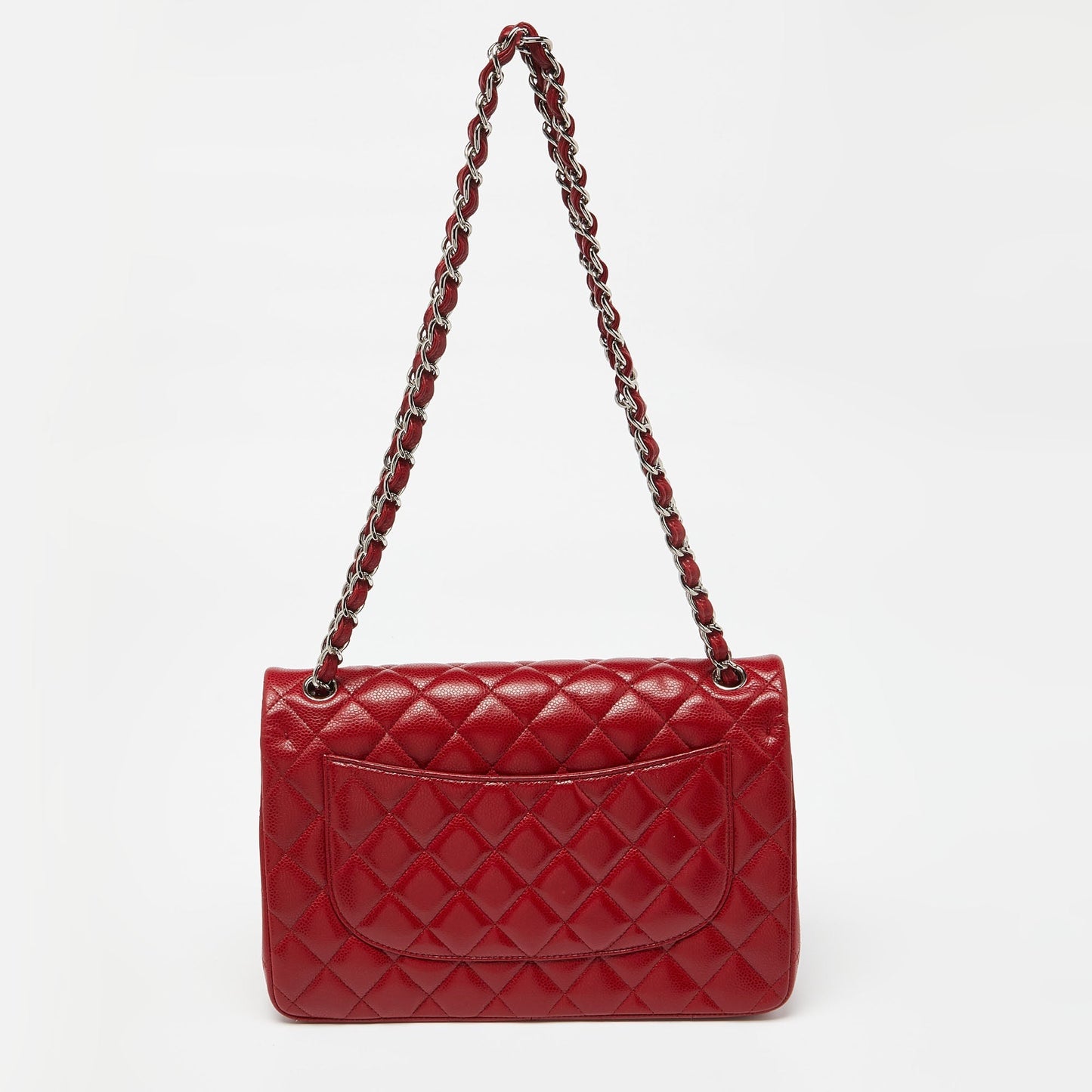 CHANEL Red Quilted Caviar Leather Jumbo Classic Double Flap Bag