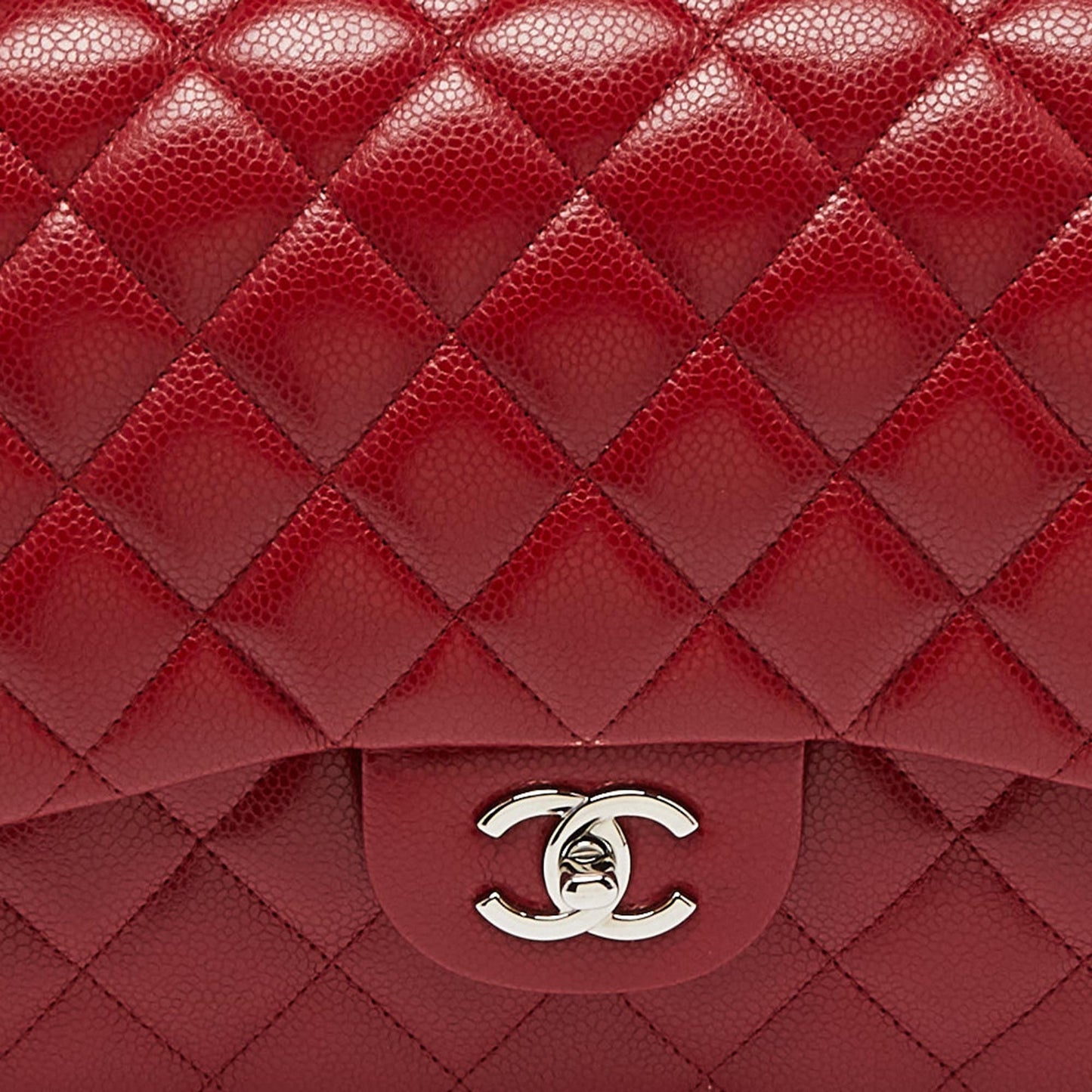 CHANEL Red Quilted Caviar Leather Jumbo Classic Double Flap Bag