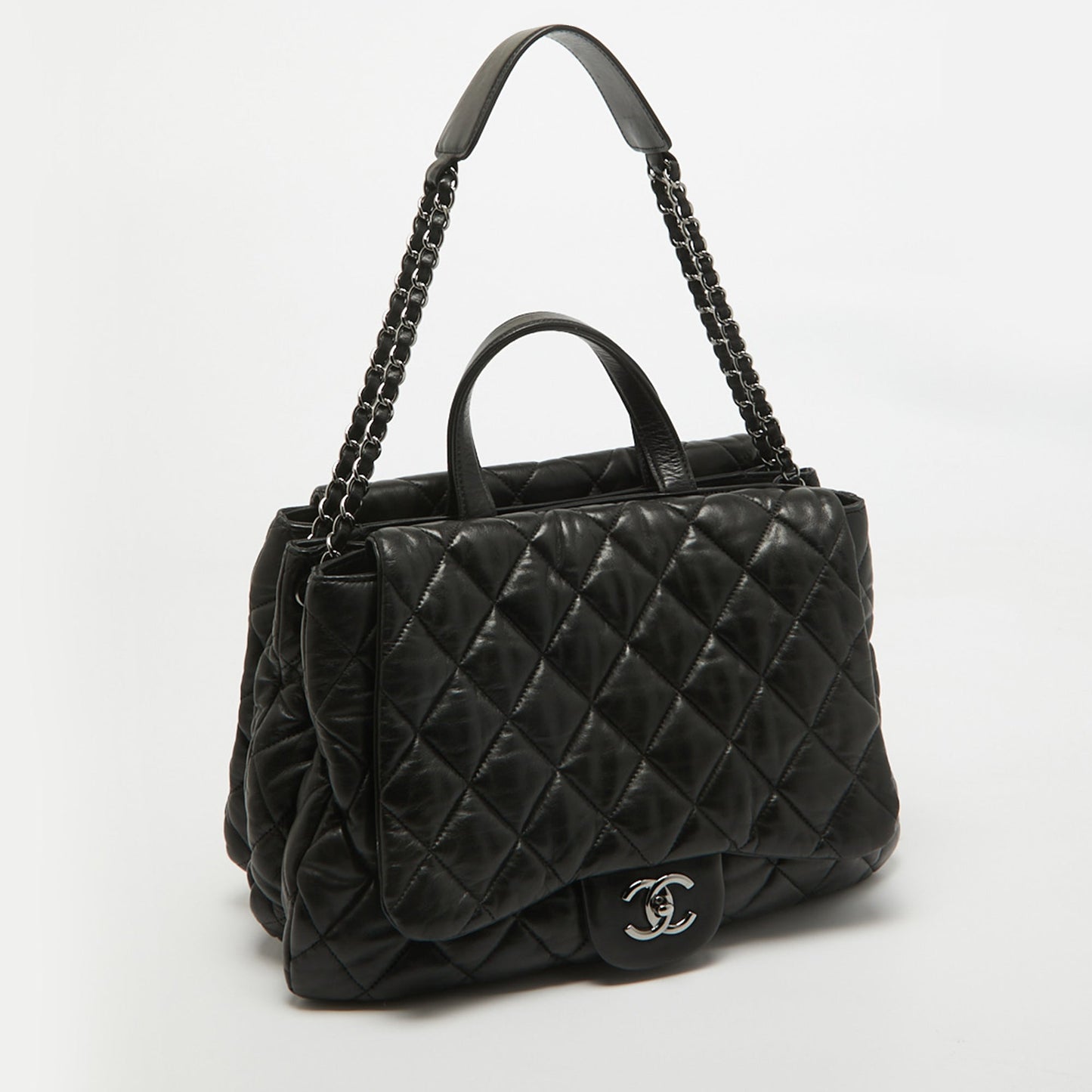 CHANEL Black Quilted Leather Maxi 3 Flap Bag
