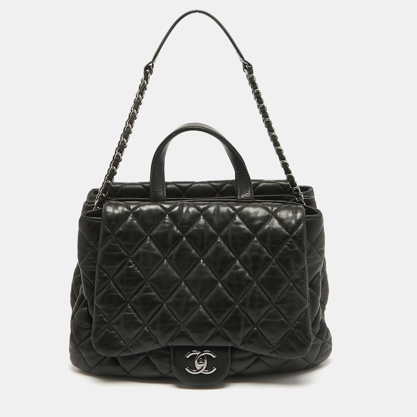 CHANEL Black Quilted Leather Maxi 3 Flap Bag