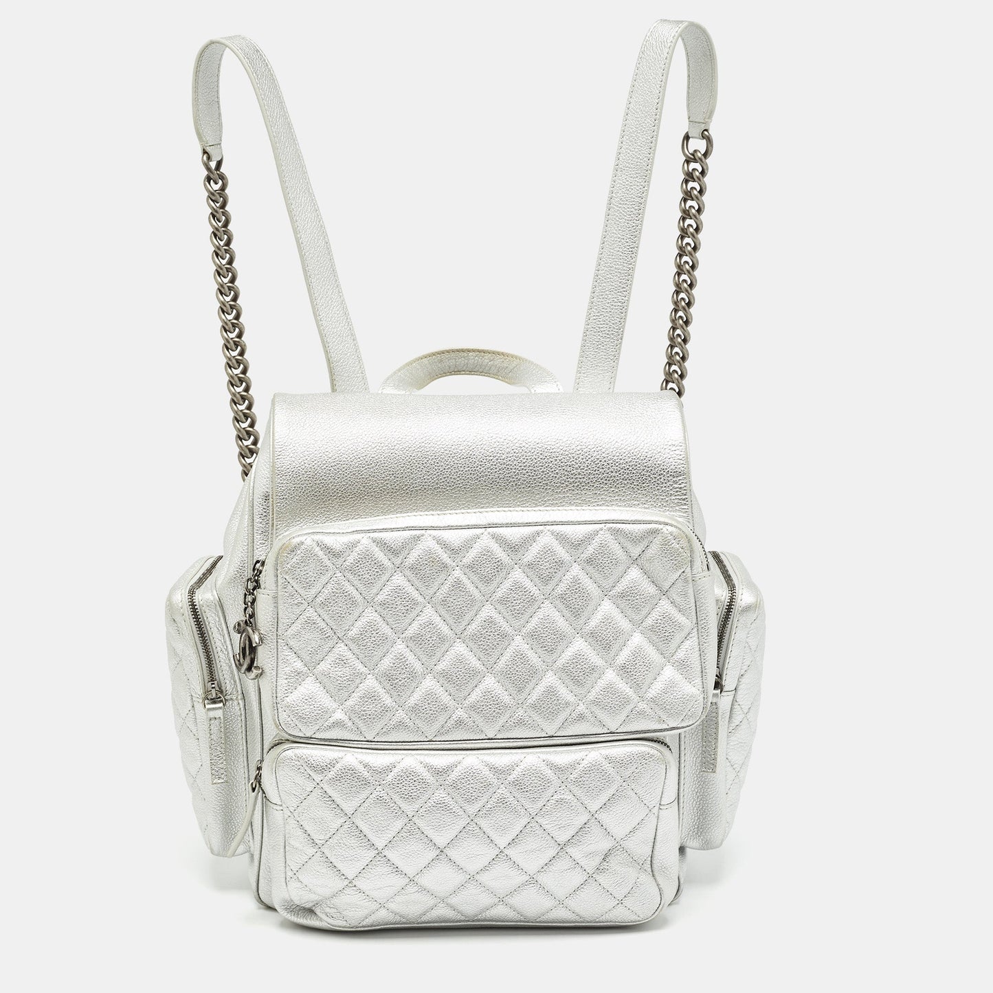 CHANEL Silver Quilted Leather Casual Rock Airline Backpack