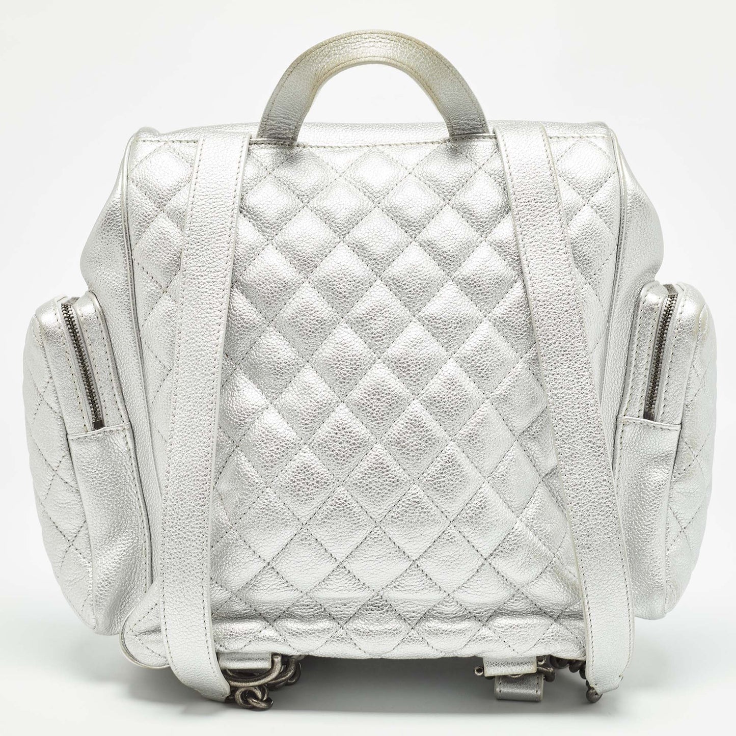 CHANEL Silver Quilted Leather Casual Rock Airline Backpack