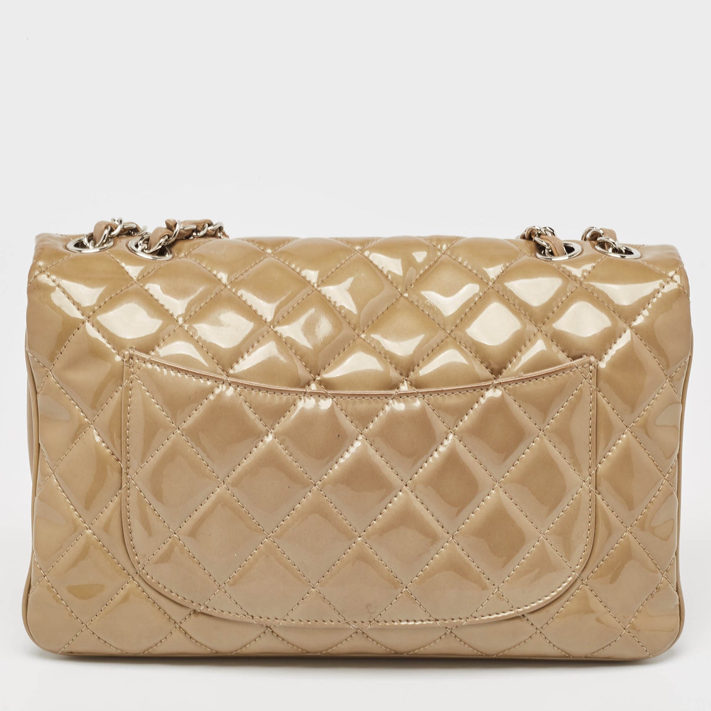 CHANEL Beige Quilted Patent Leather 3 Classic Flap Bag
