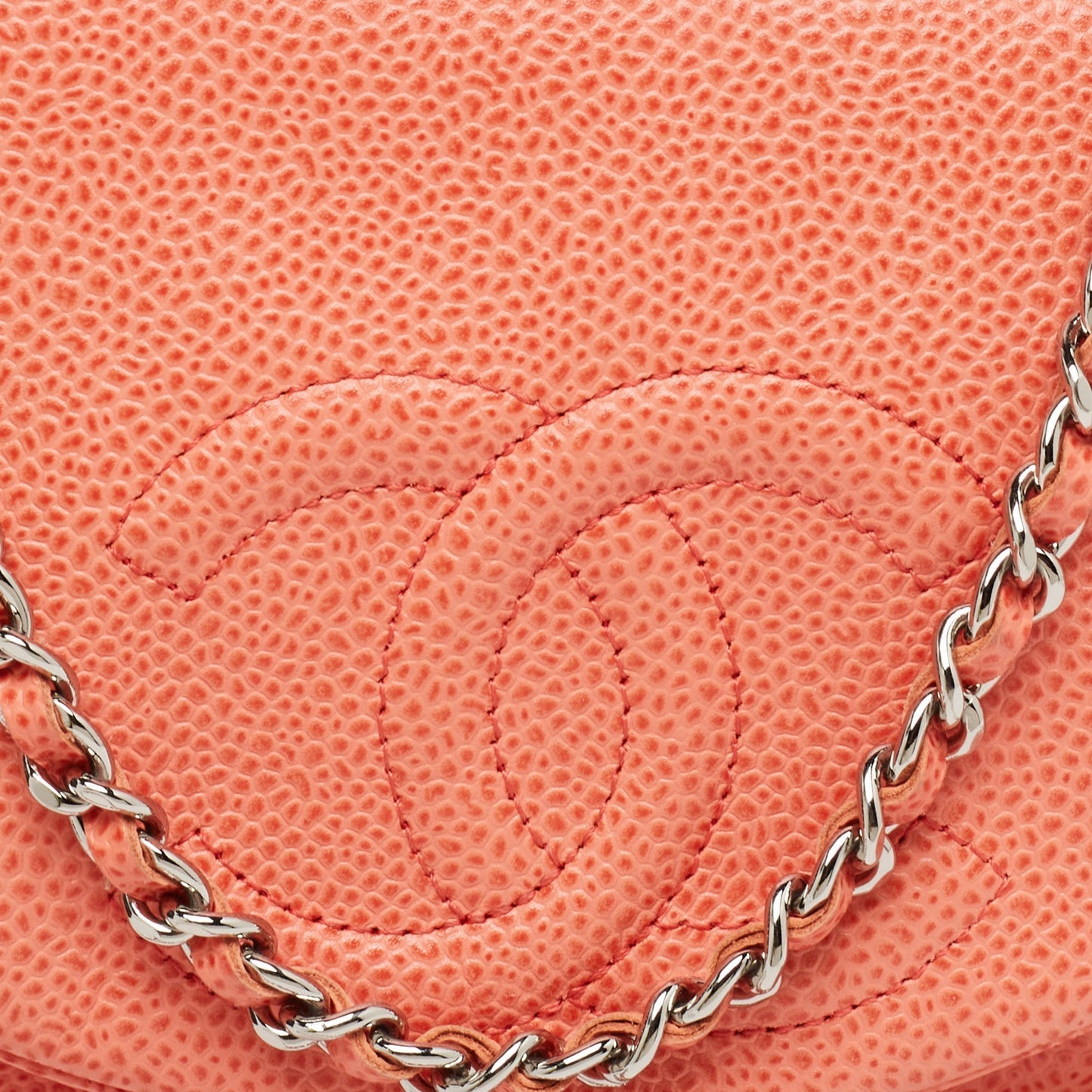 CHANEL Orange Caviar Leather Half Moon Wallet On Chain