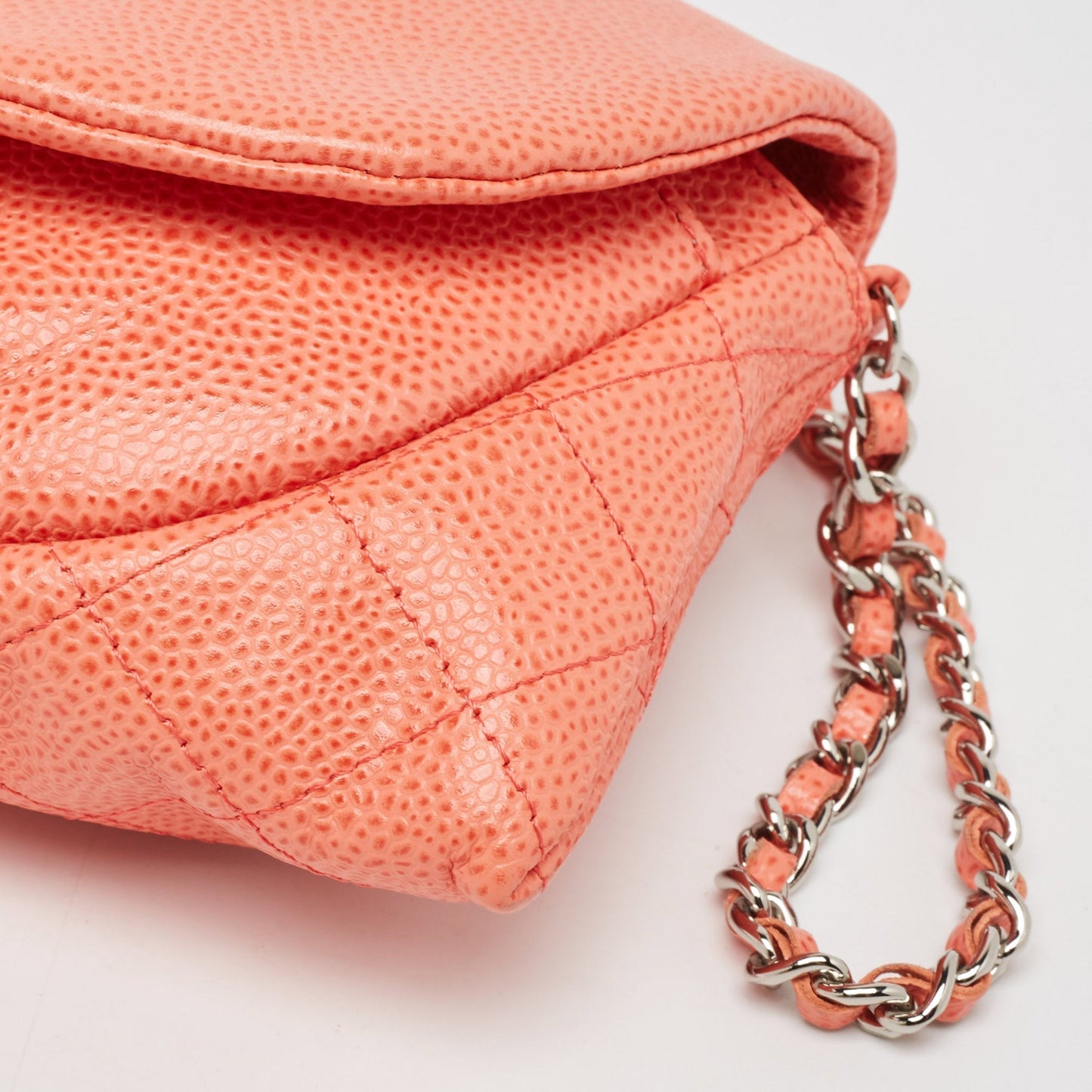 CHANEL Orange Caviar Leather Half Moon Wallet On Chain