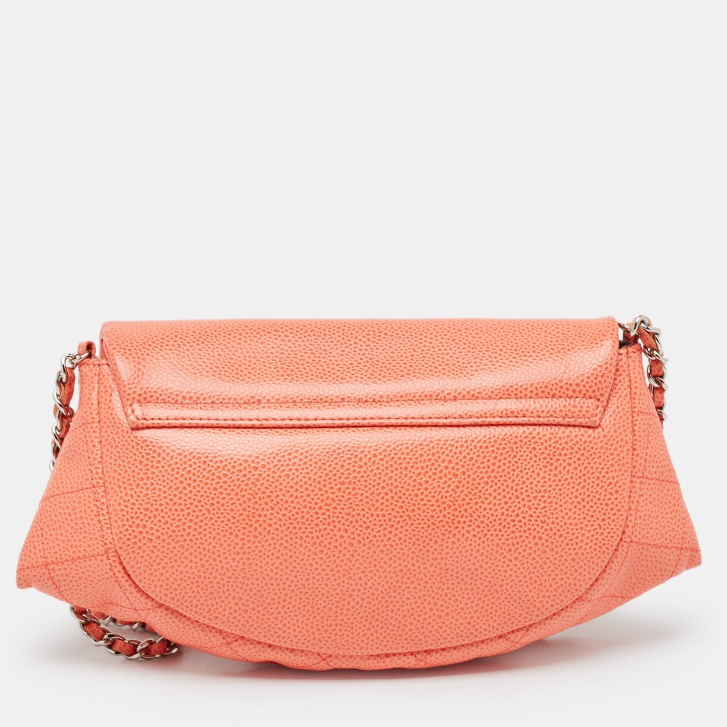 CHANEL Orange Caviar Leather Half Moon Wallet On Chain
