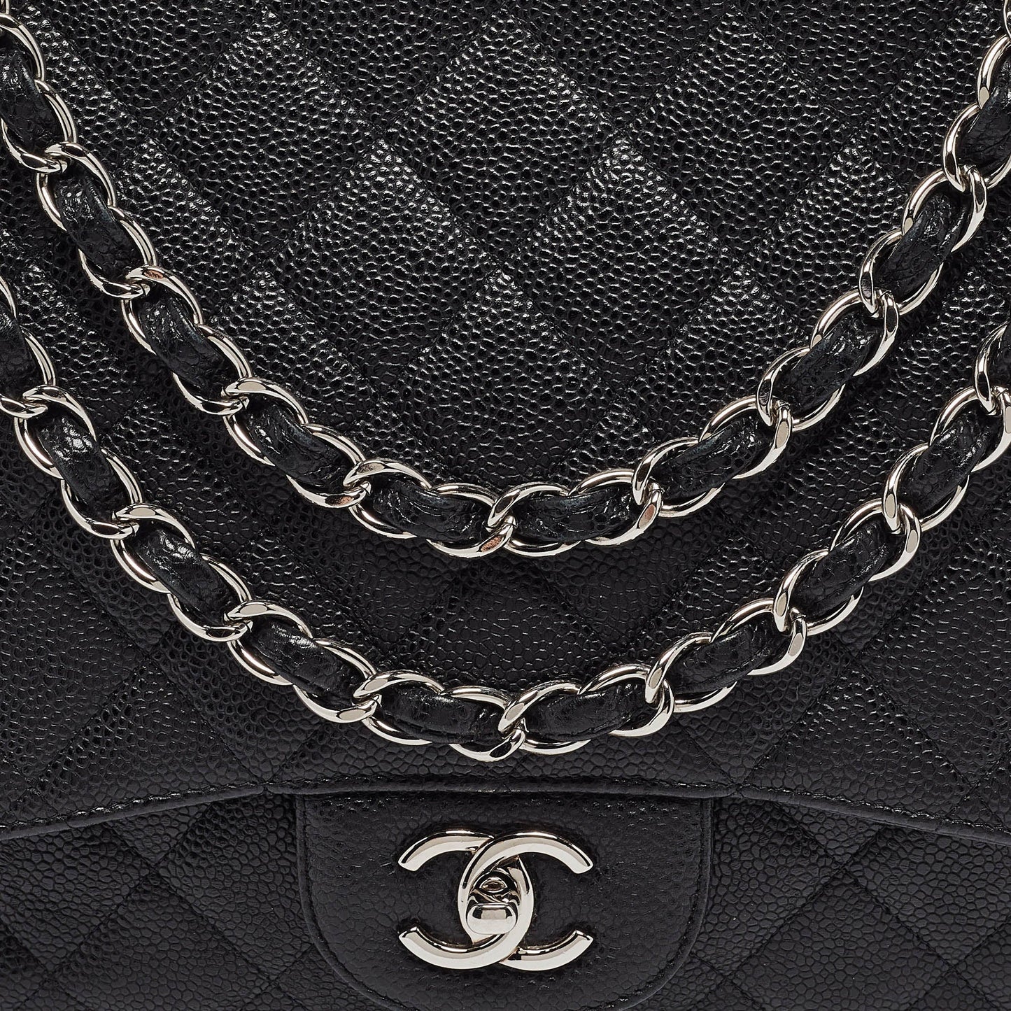 CHANEL Black Quilted Caviar Leather Maxi Classic Single Flap Bag