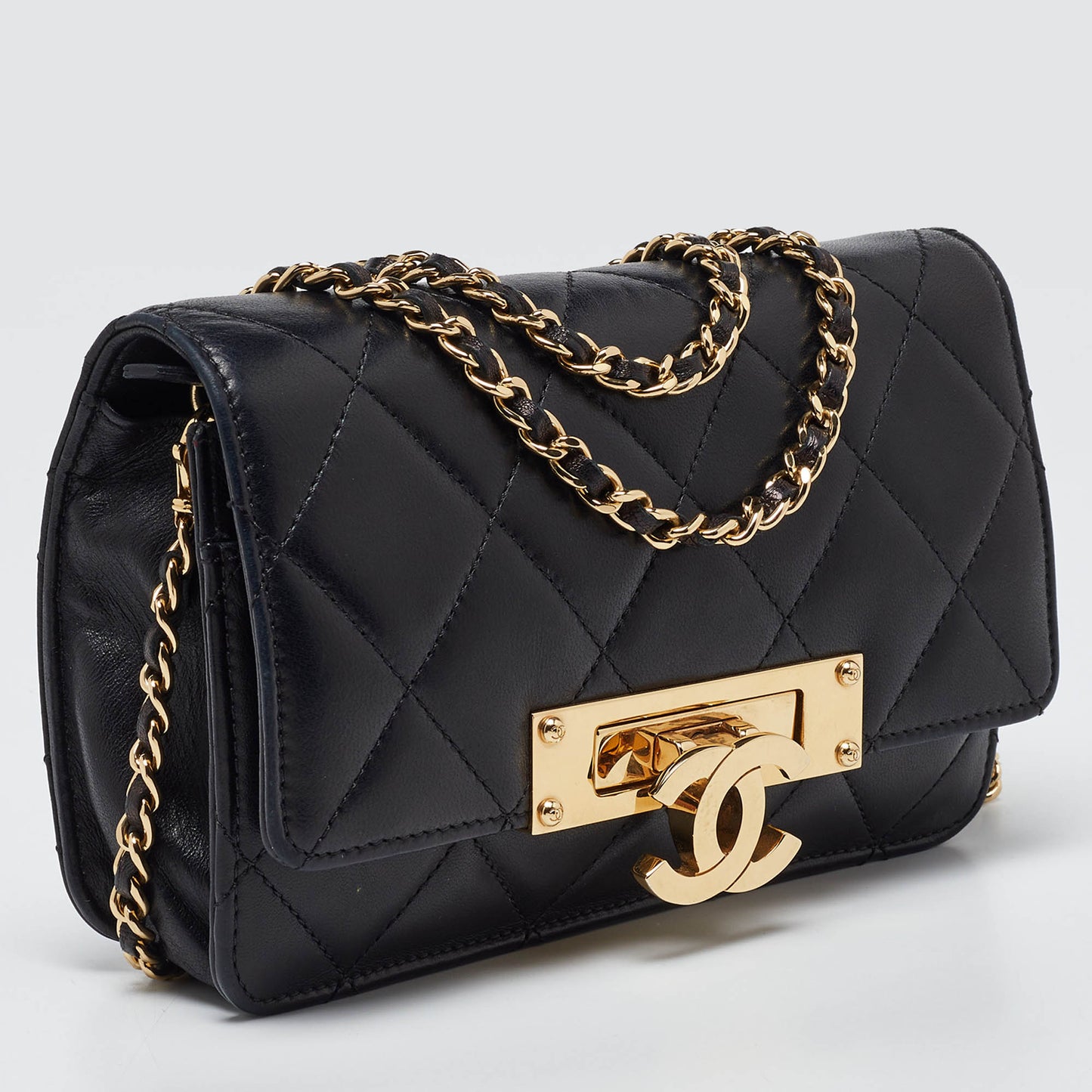 CHANEL Black Quilted Leather Golden Class Wallet on Chain