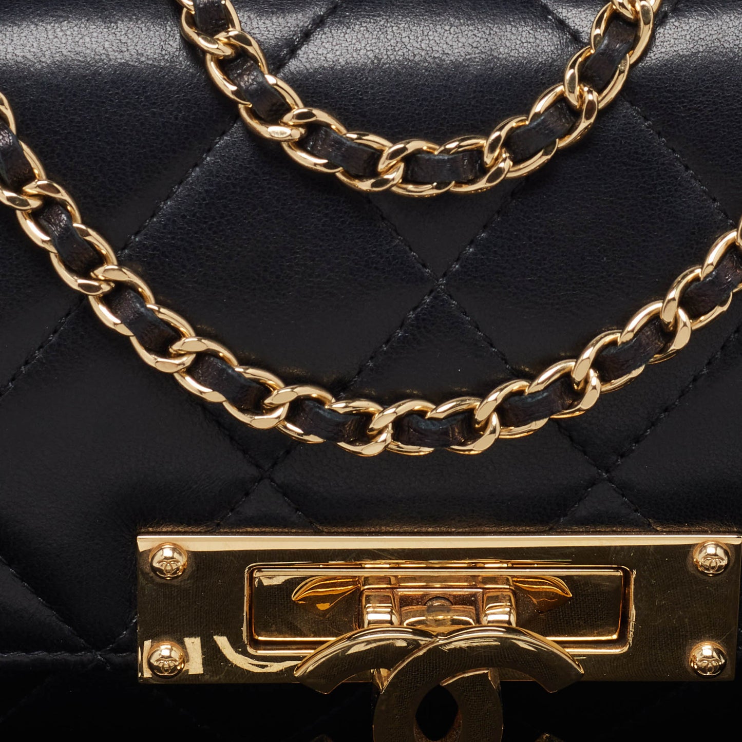 CHANEL Black Quilted Leather Golden Class Wallet on Chain