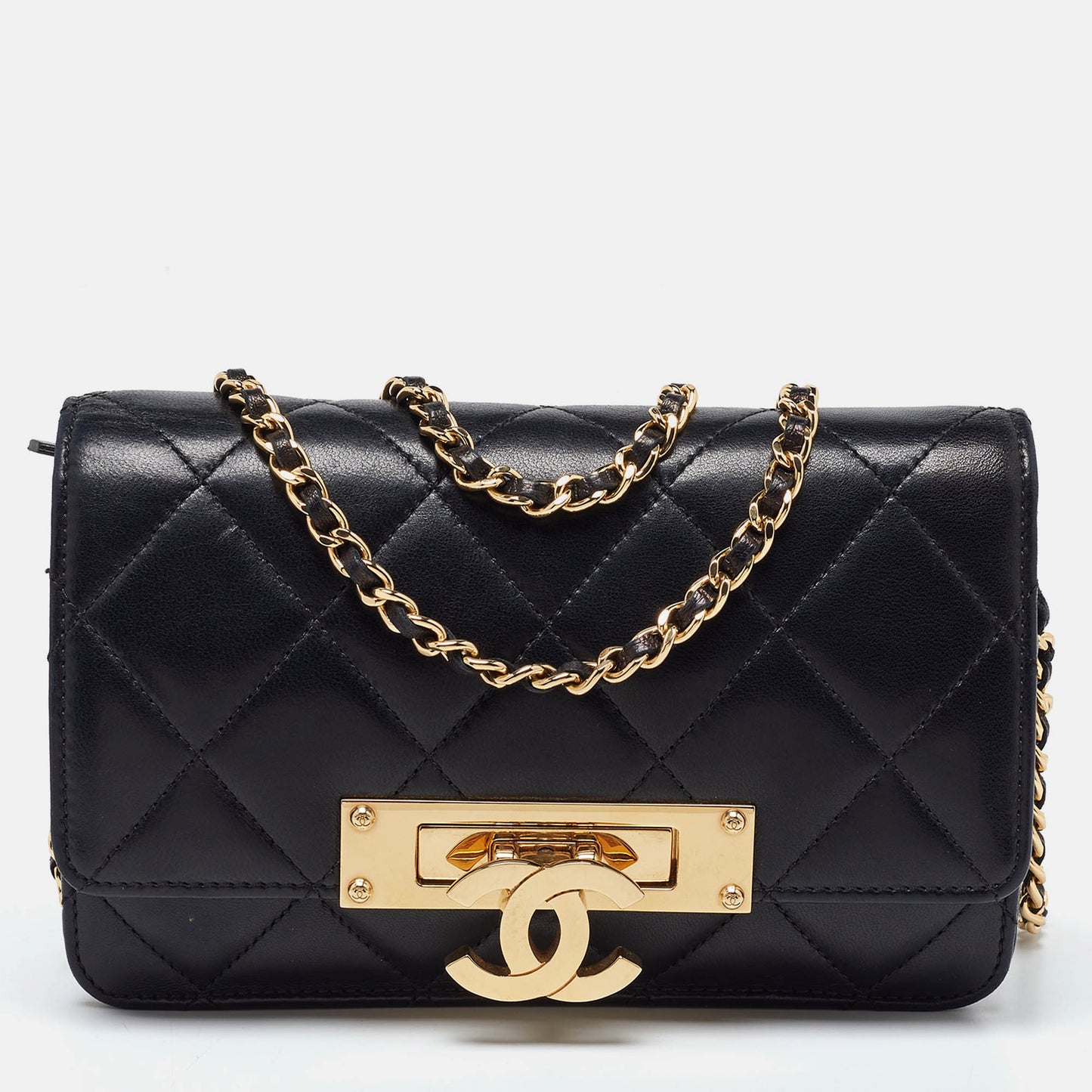 CHANEL Black Quilted Leather Golden Class Wallet on Chain