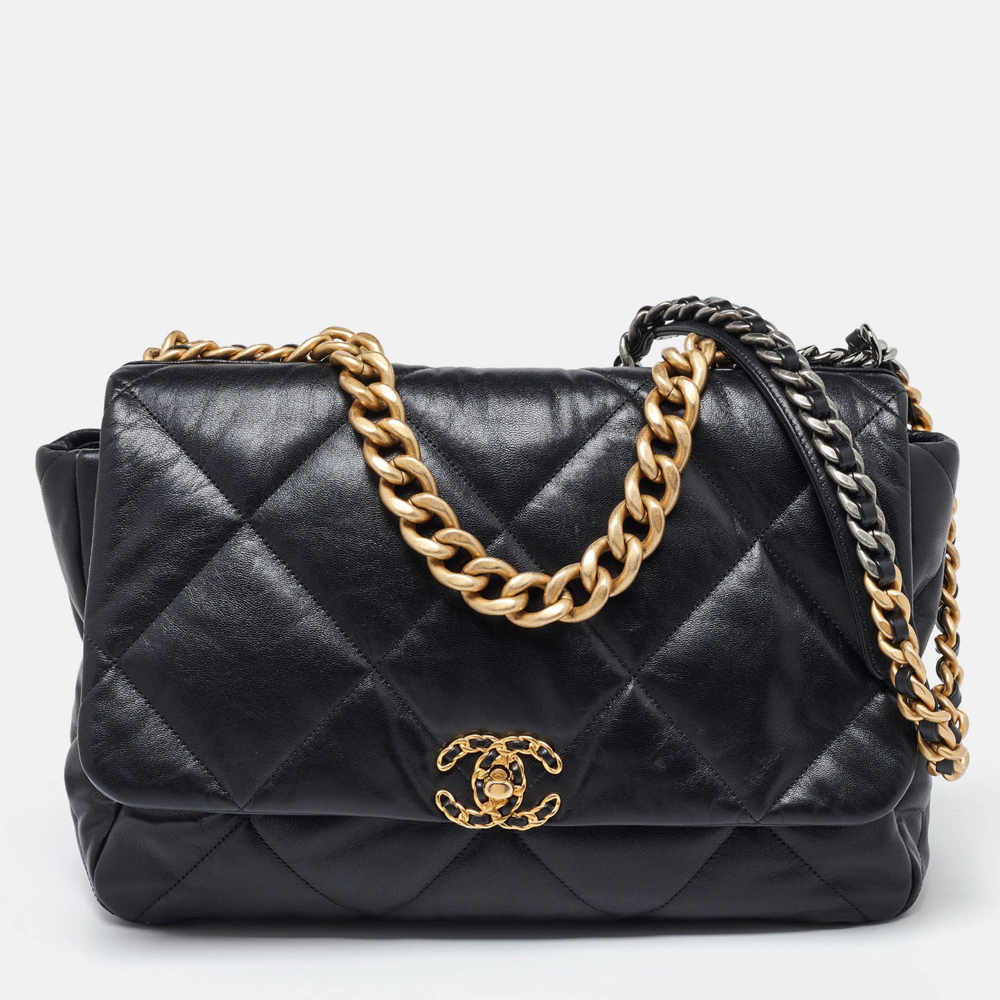 CHANEL Black Quilted Leather Maxi 19 Shoulder Bag