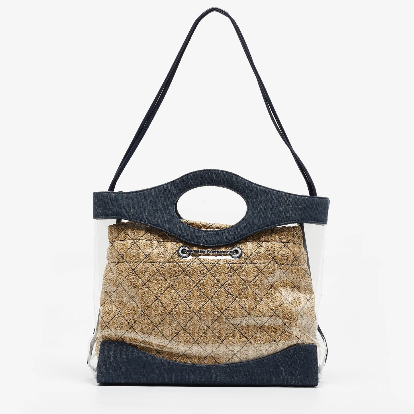 CHANEL Navy Blue PVC and Denim 31 Shopping Bag