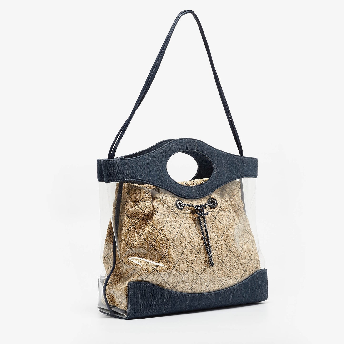 CHANEL Navy Blue PVC and Denim 31 Shopping Bag