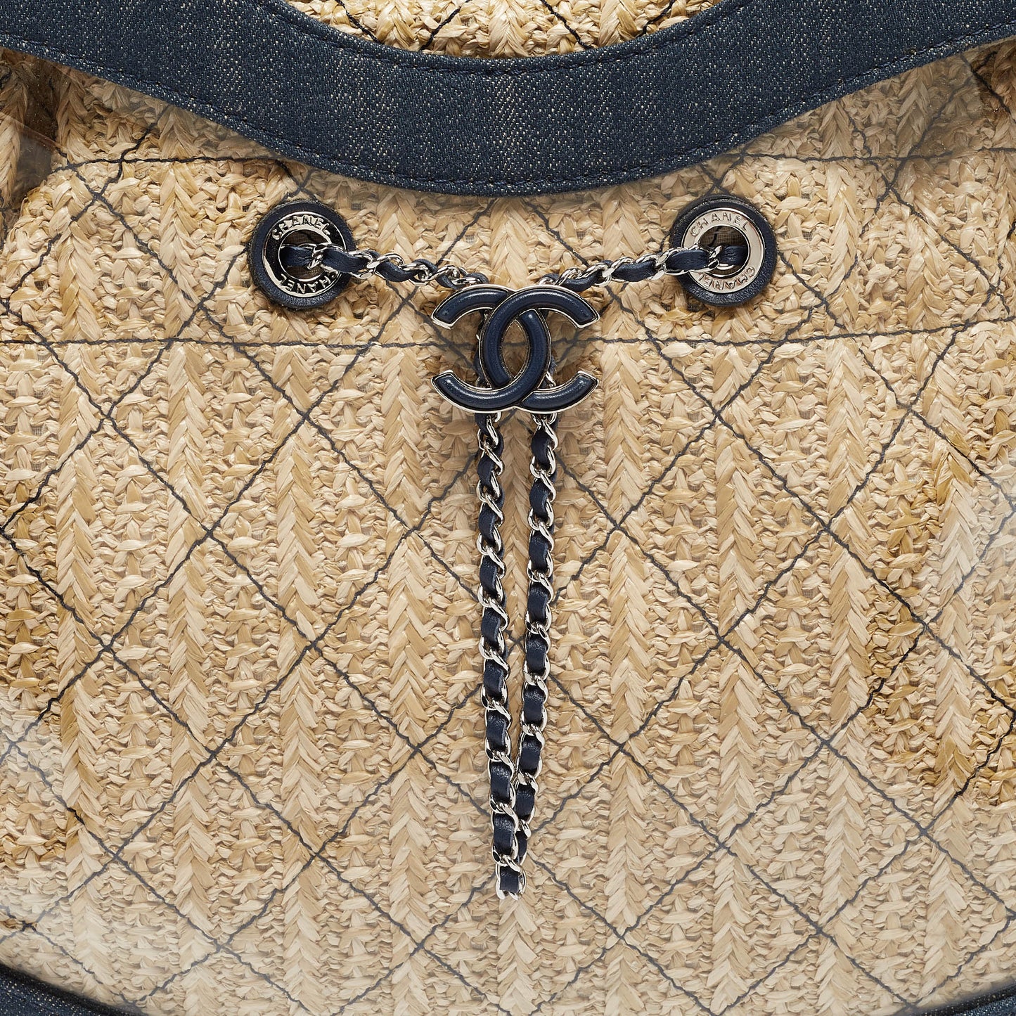 CHANEL Navy Blue PVC and Denim 31 Shopping Bag