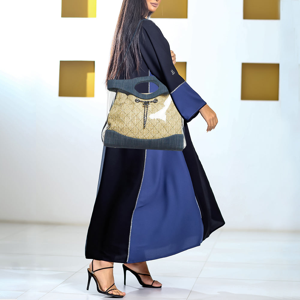 CHANEL Navy Blue PVC and Denim 31 Shopping Bag