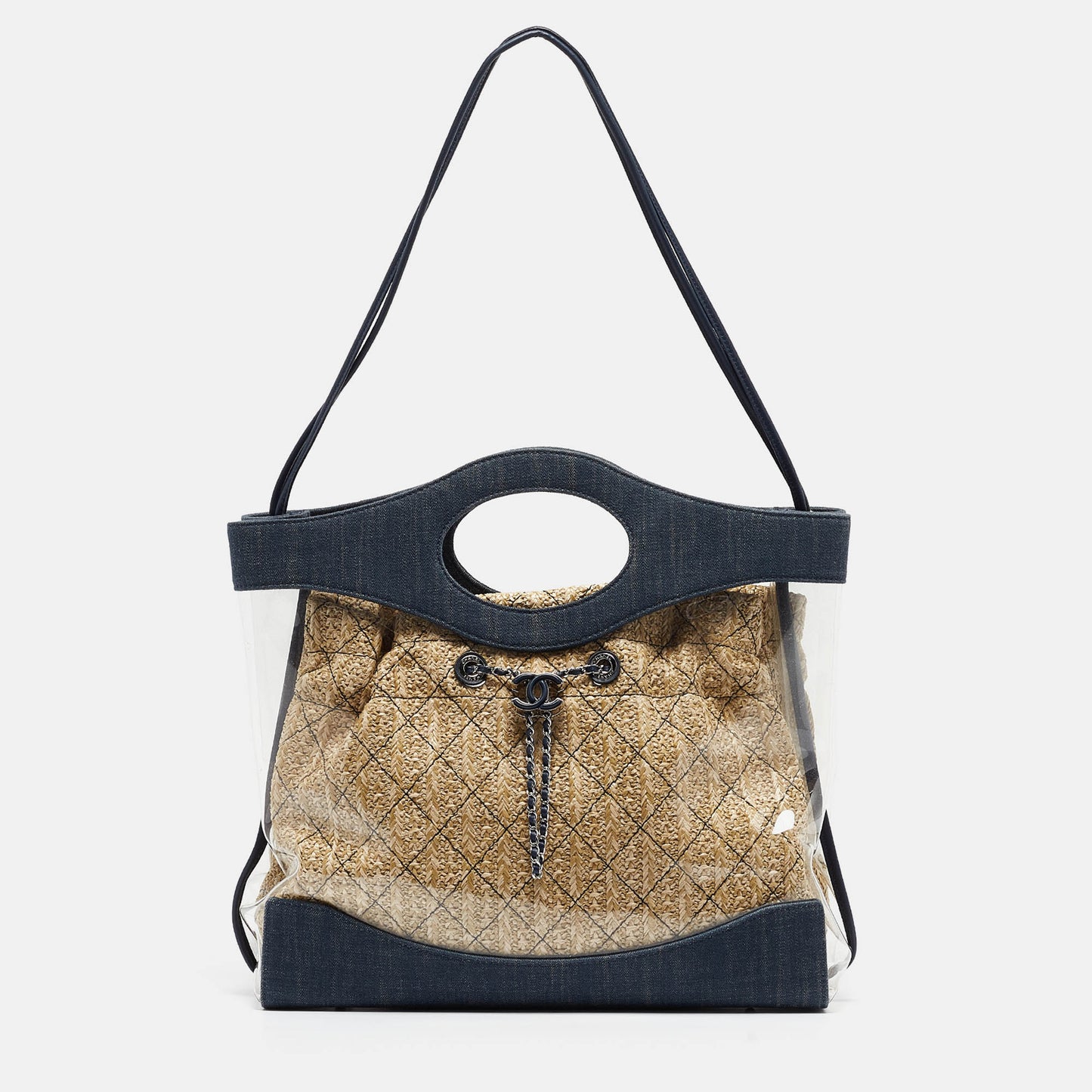CHANEL Navy Blue PVC and Denim 31 Shopping Bag