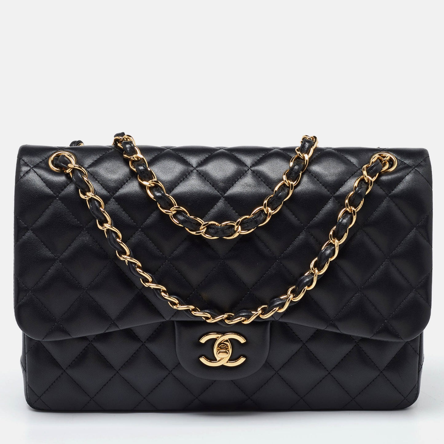 CHANEL Black Quilted Leather Jumbo Classic Double Flap Bag