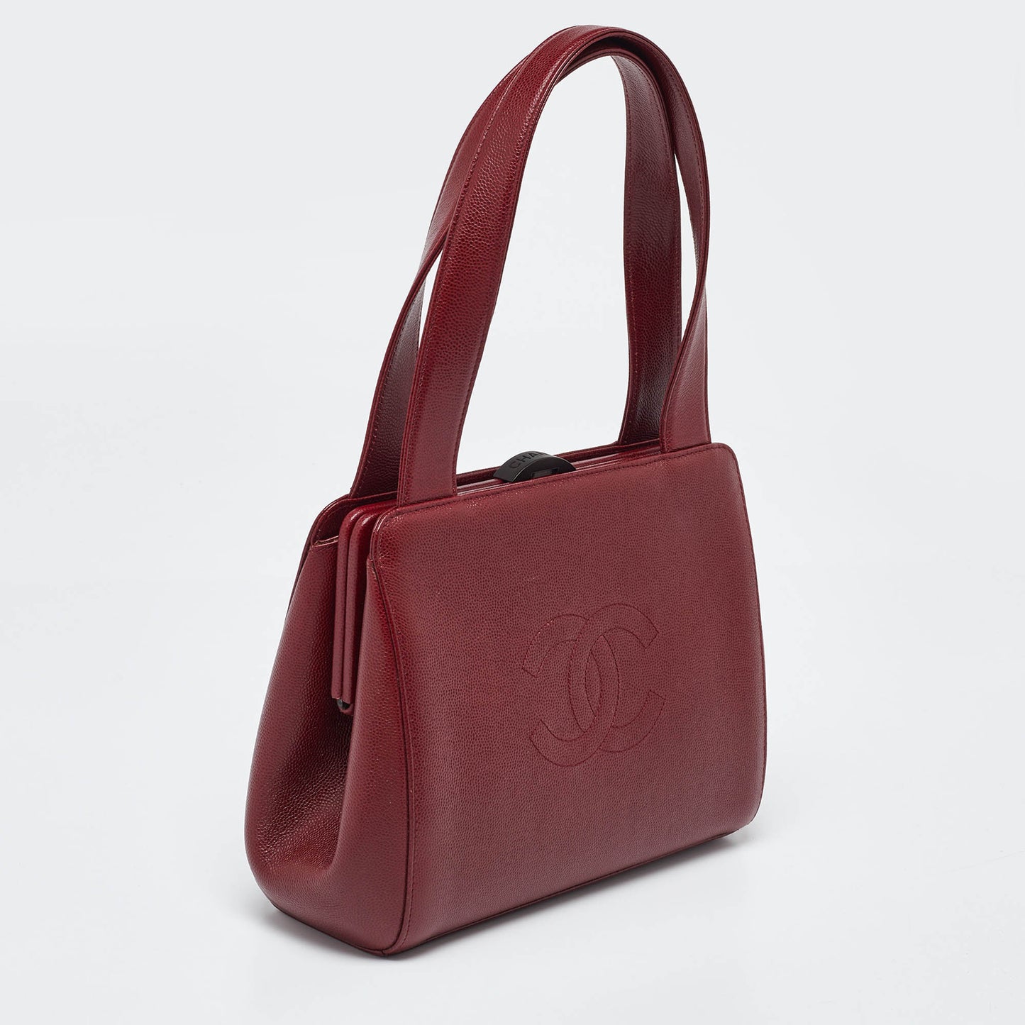 CHANEL Red Caviar Leather CC Frame Bag