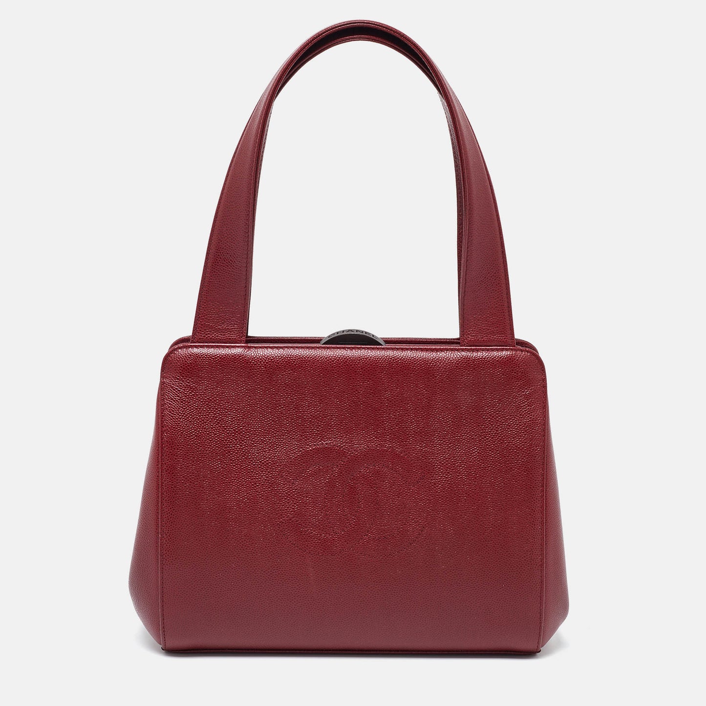 CHANEL Red Caviar Leather CC Frame Bag