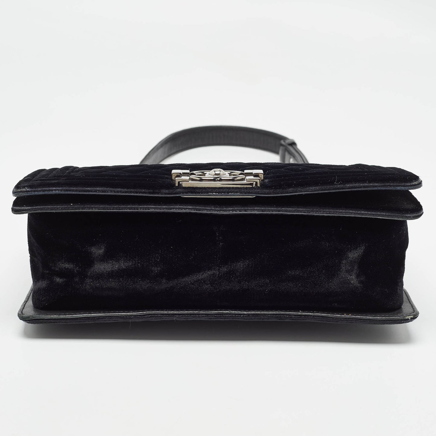 CHANEL Black Quilted Velvet Medium Boy Flap Bag