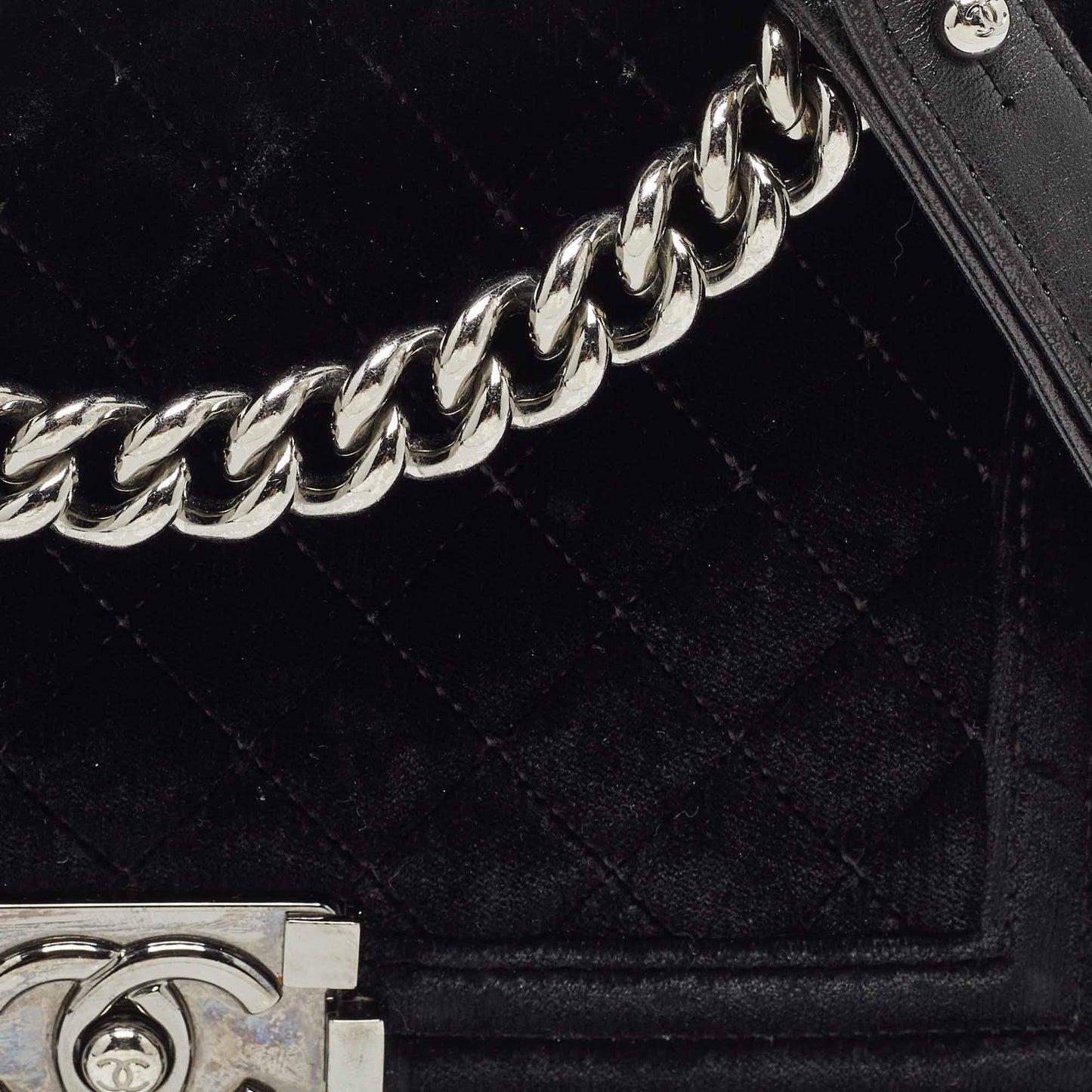 CHANEL Black Quilted Velvet Medium Boy Flap Bag