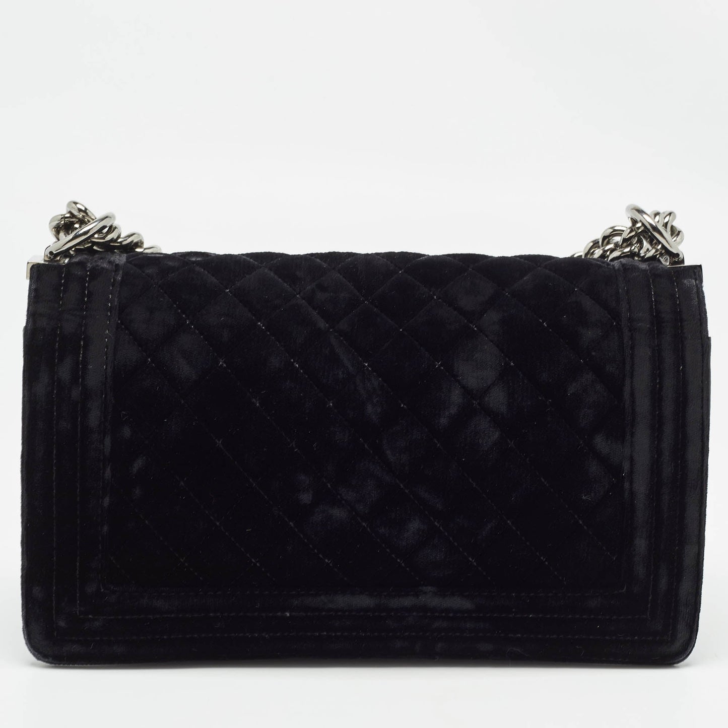 CHANEL Black Quilted Velvet Medium Boy Flap Bag
