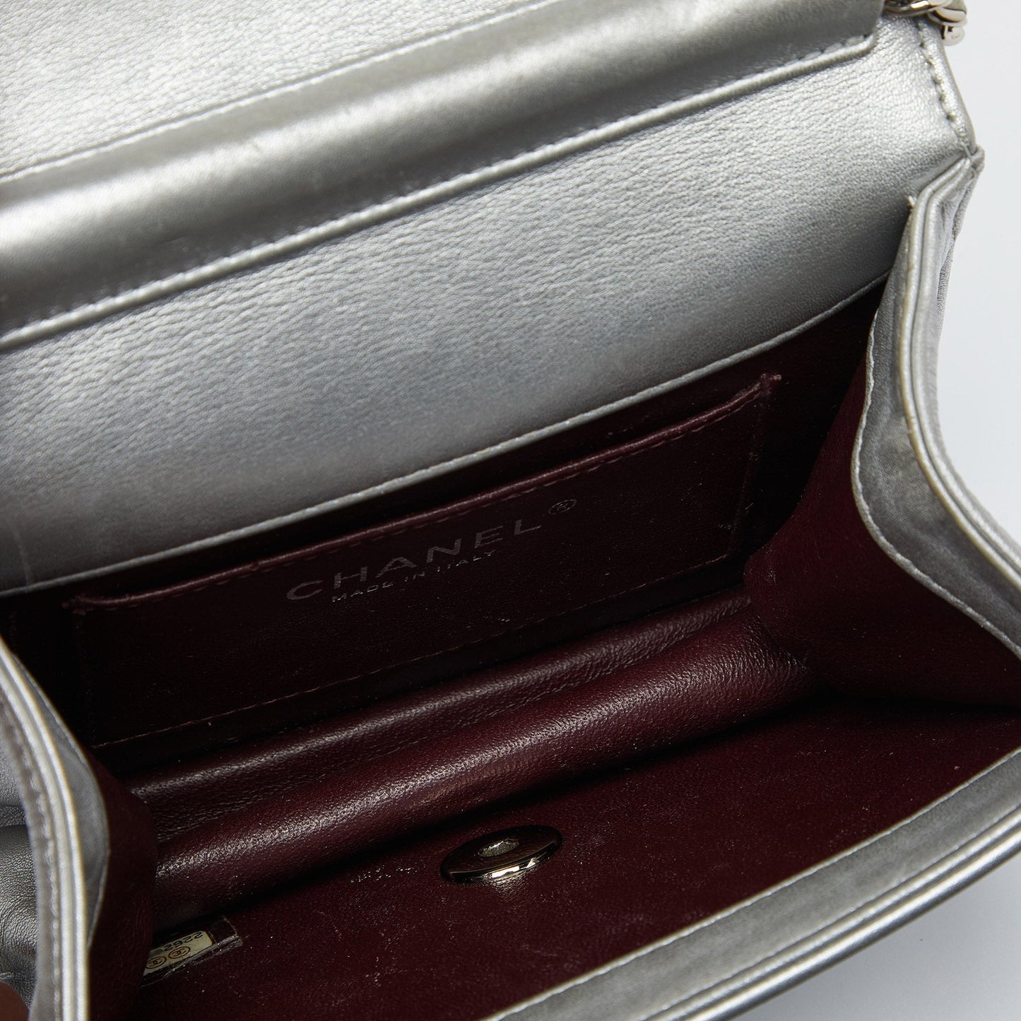 CHANEL Silver Leather Mini Propeller Flap Bag