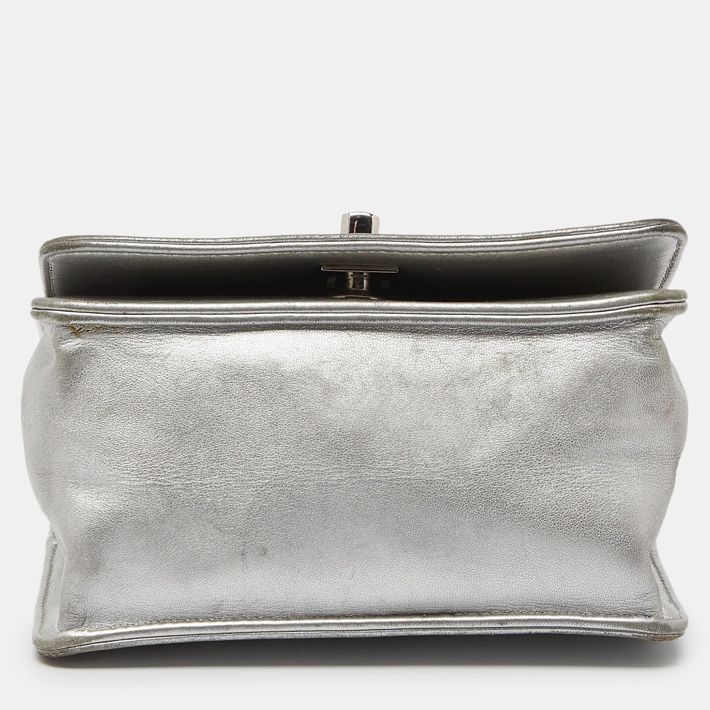 CHANEL Silver Leather Mini Propeller Flap Bag