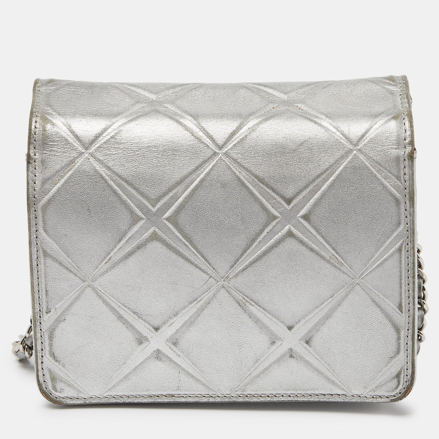 CHANEL Silver Leather Mini Propeller Flap Bag