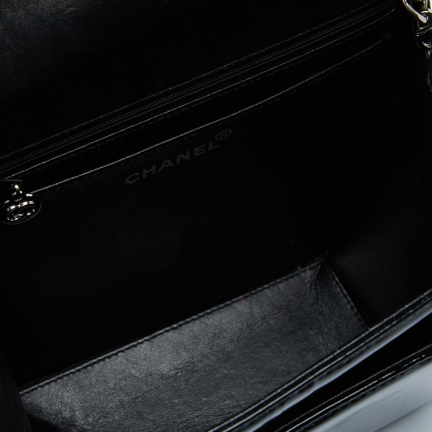 CHANEL Black Patent Leather Vintage CC Square Flap Bag