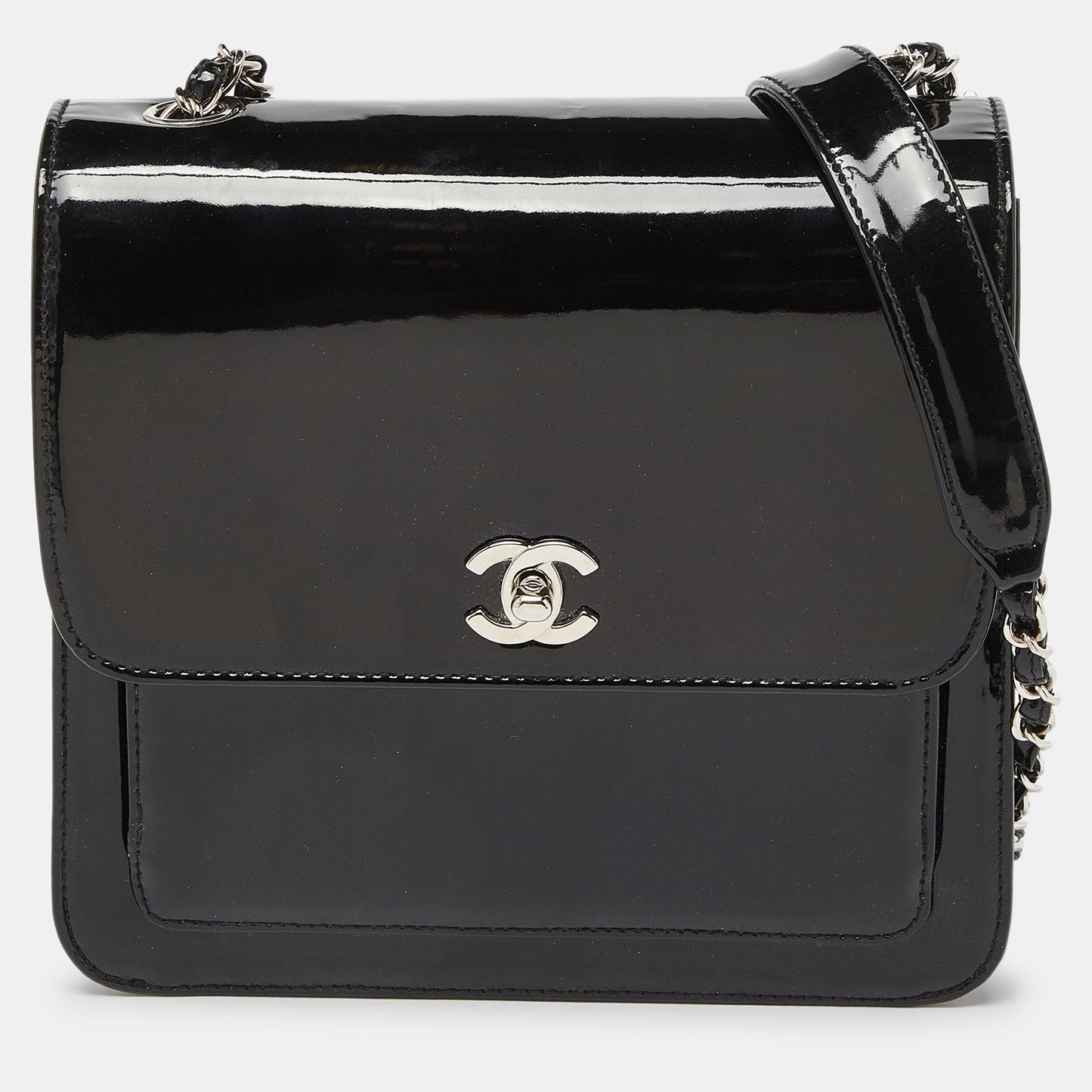 CHANEL Black Patent Leather Vintage CC Square Flap Bag