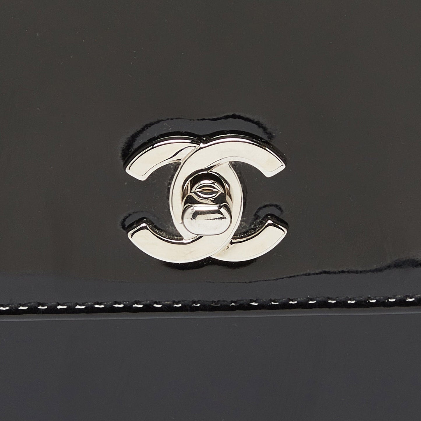 CHANEL Black Patent Leather Vintage CC Square Flap Bag
