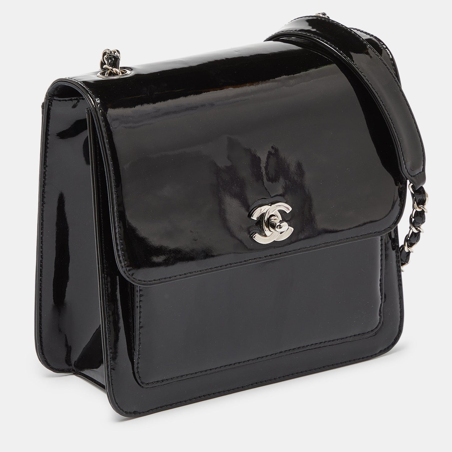 CHANEL Black Patent Leather Vintage CC Square Flap Bag