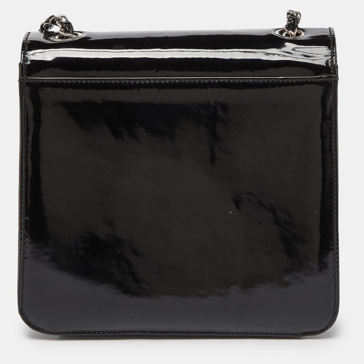CHANEL Black Patent Leather Vintage CC Square Flap Bag