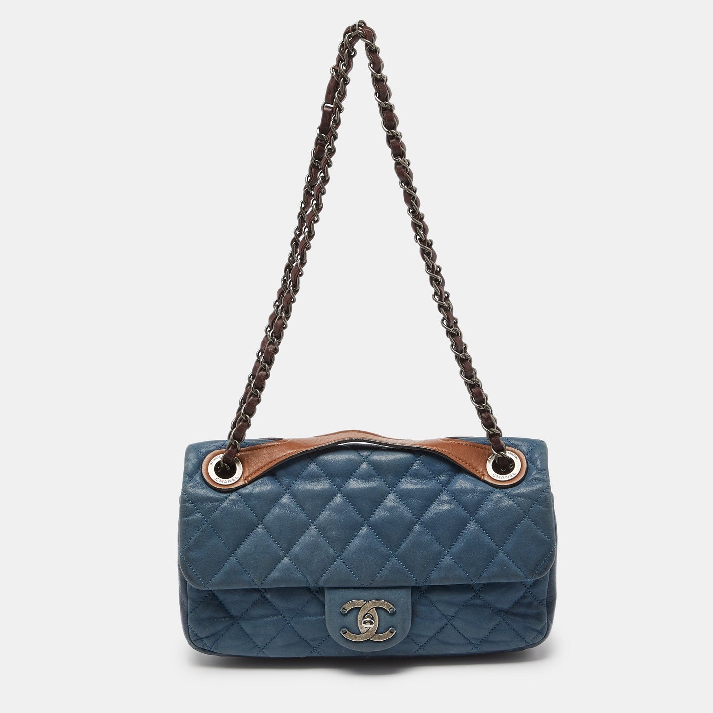 CHANEL Blue Quilted Iridescent Leather Medium In-The-Mix Flap Bag