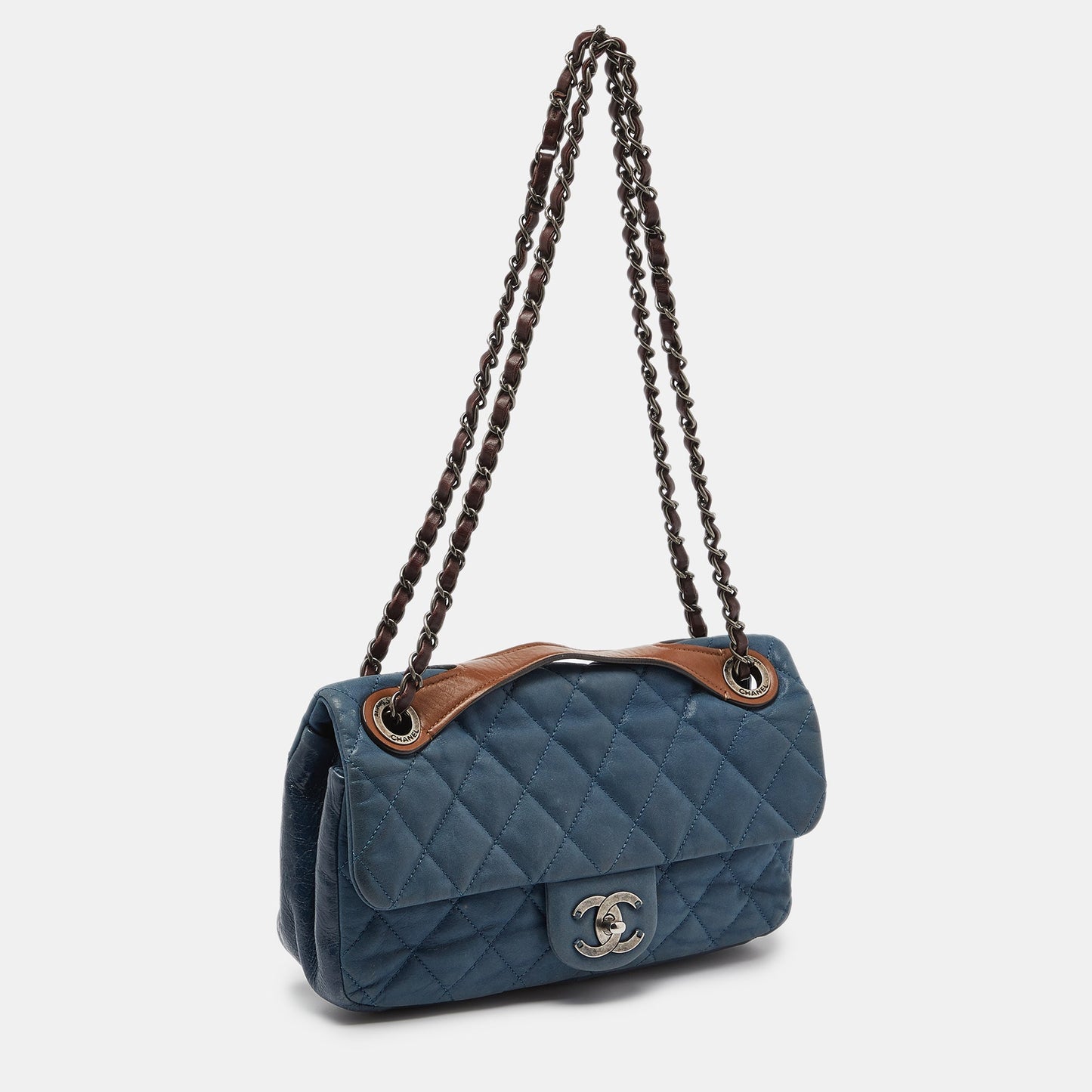 CHANEL Blue Quilted Iridescent Leather Medium In-The-Mix Flap Bag