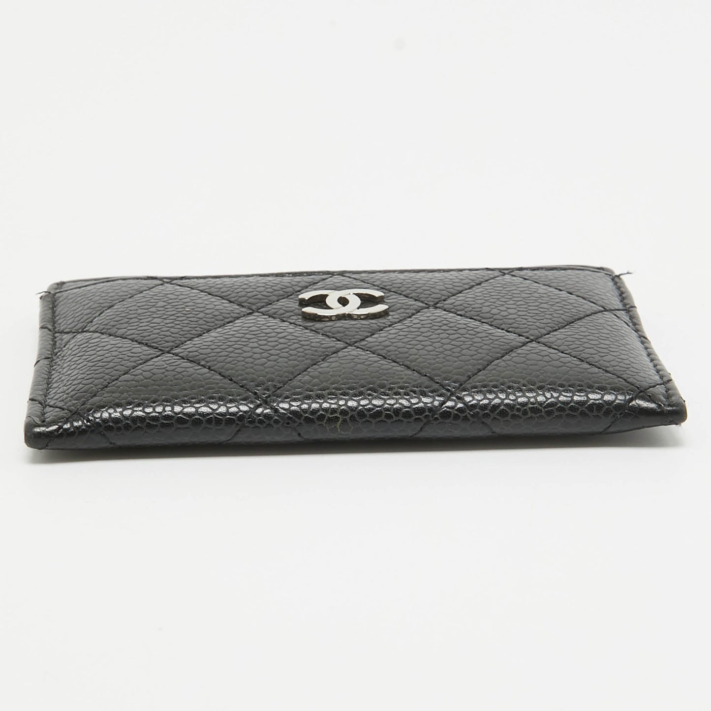 CHANEL Black Quilted Caviar Leather CC Card Holder