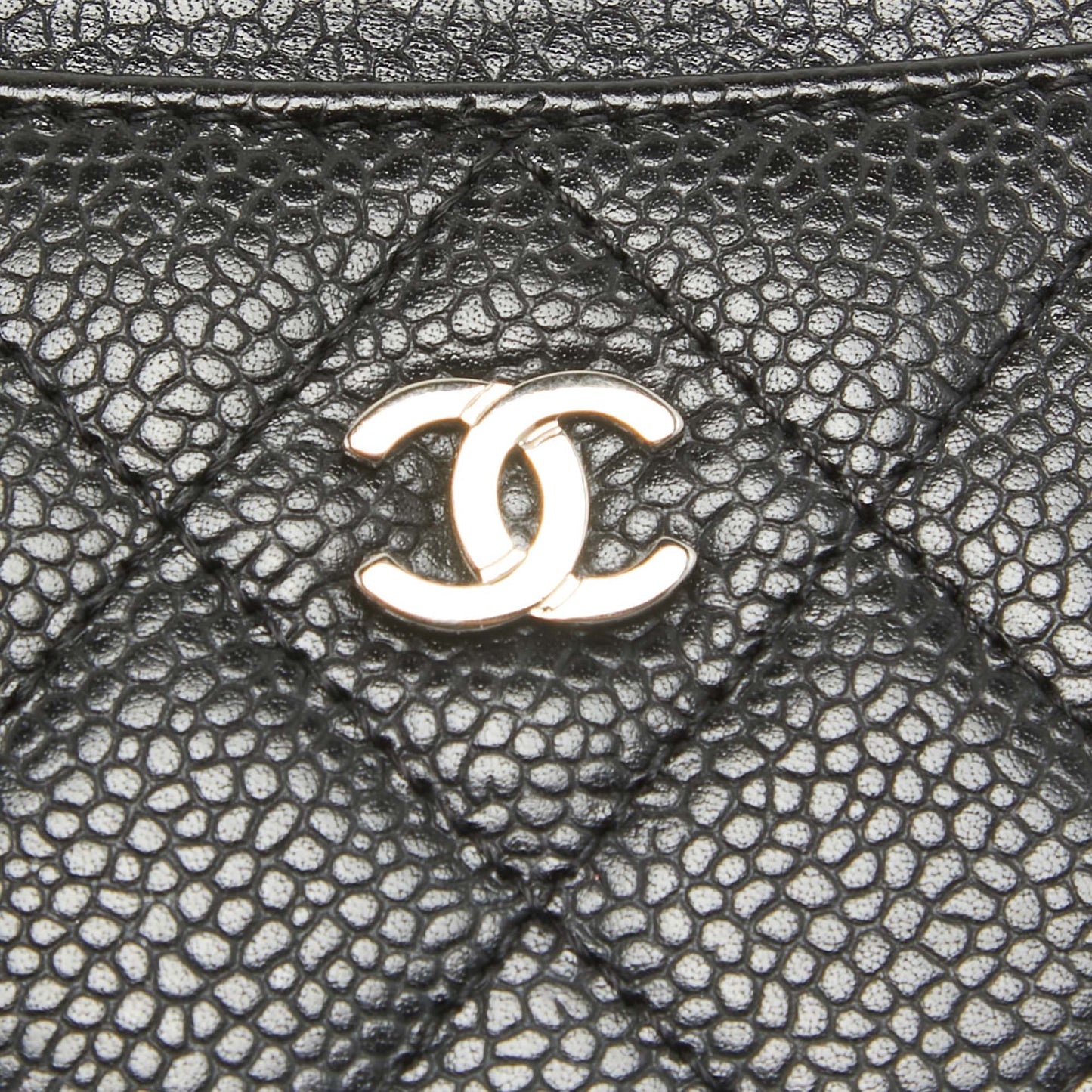 CHANEL Black Quilted Caviar Leather CC Card Holder