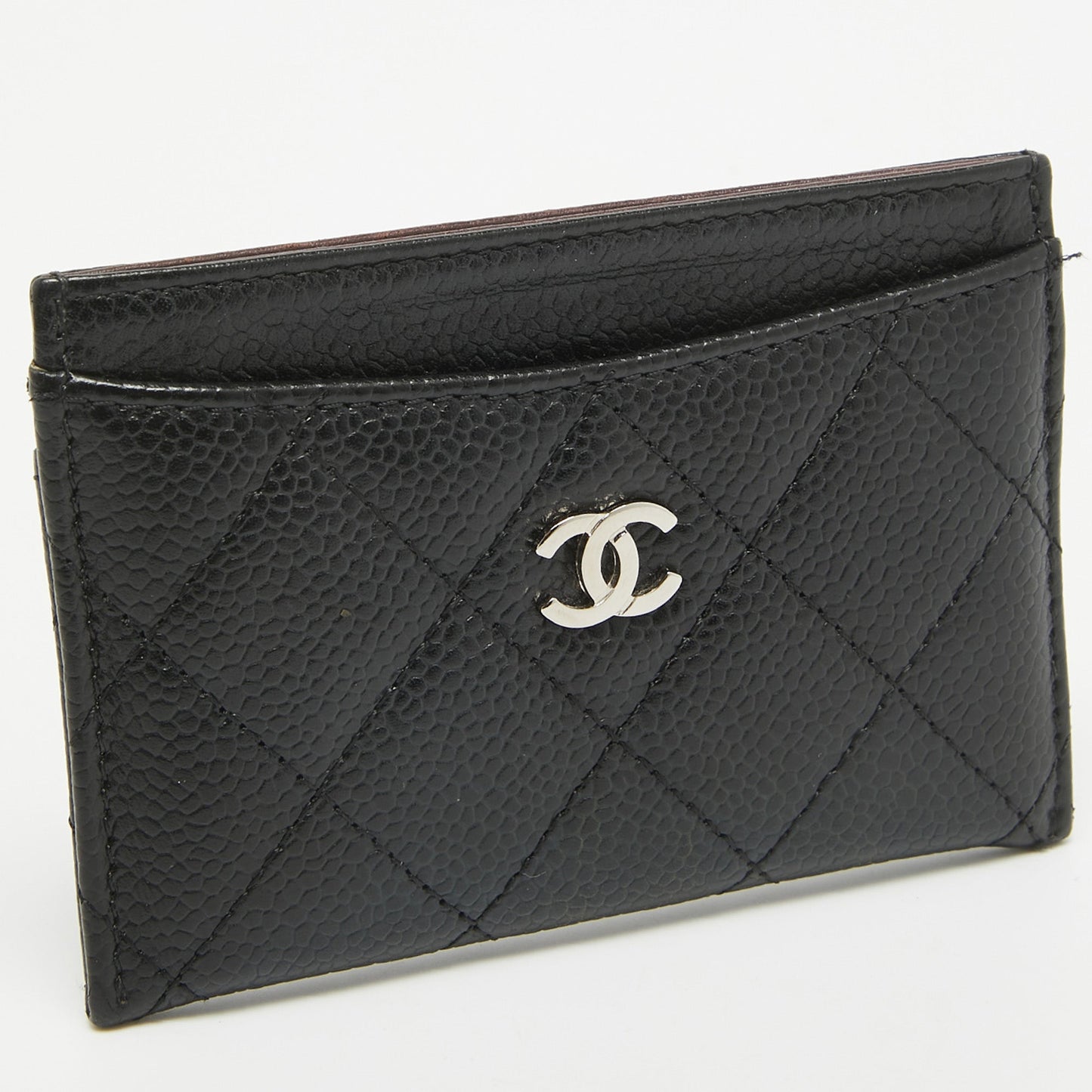 CHANEL Black Quilted Caviar Leather CC Card Holder