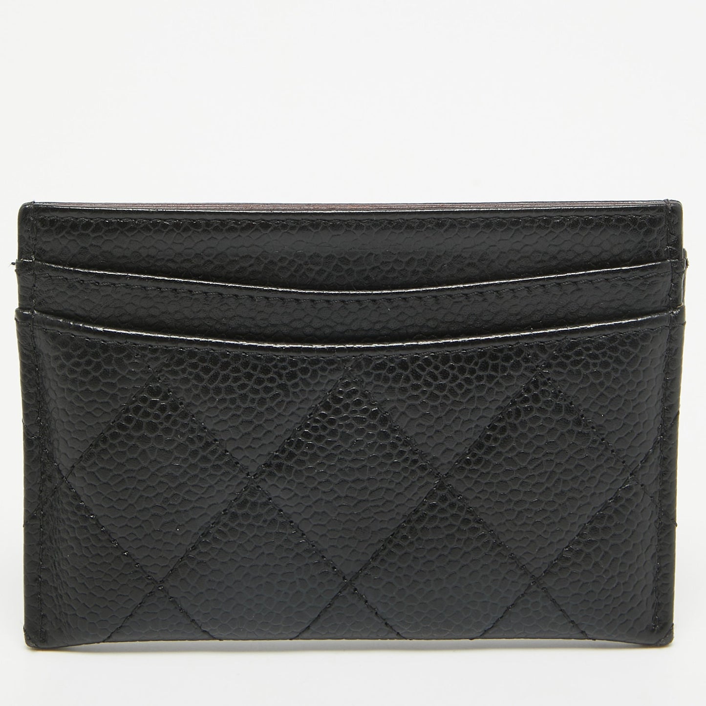 CHANEL Black Quilted Caviar Leather CC Card Holder