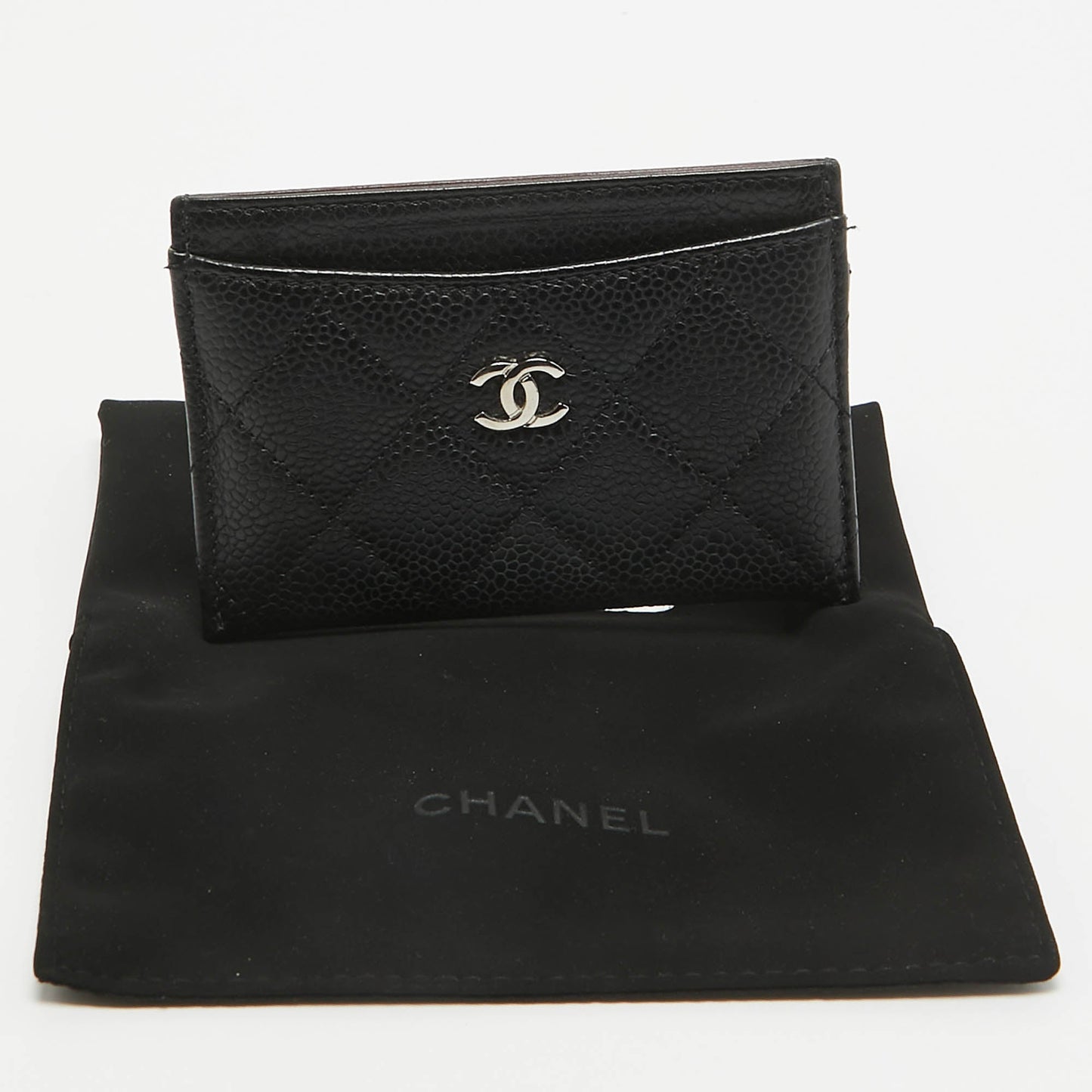 CHANEL Black Quilted Caviar Leather CC Card Holder