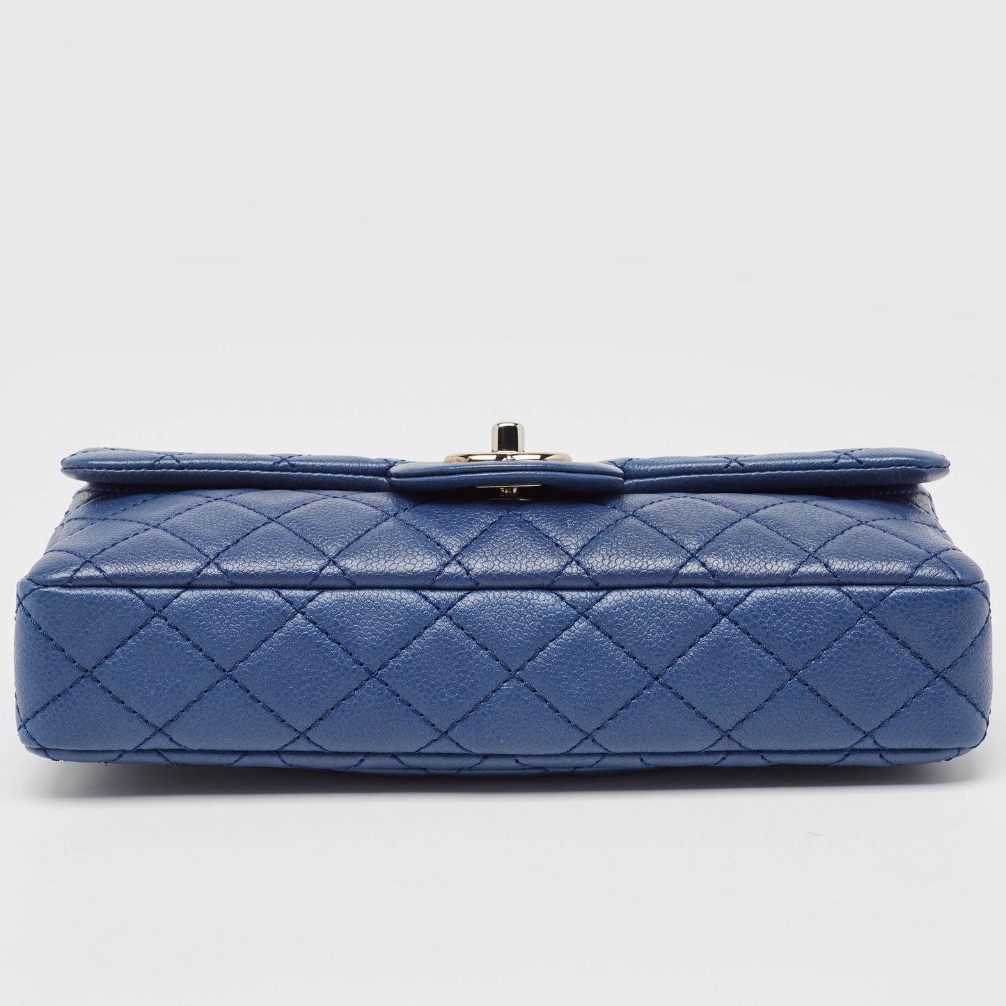 CHANEL Blue Quilted Caviar Leather East/West Classic Flap Bag