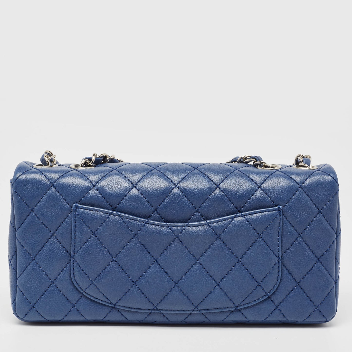 CHANEL Blue Quilted Caviar Leather East/West Classic Flap Bag