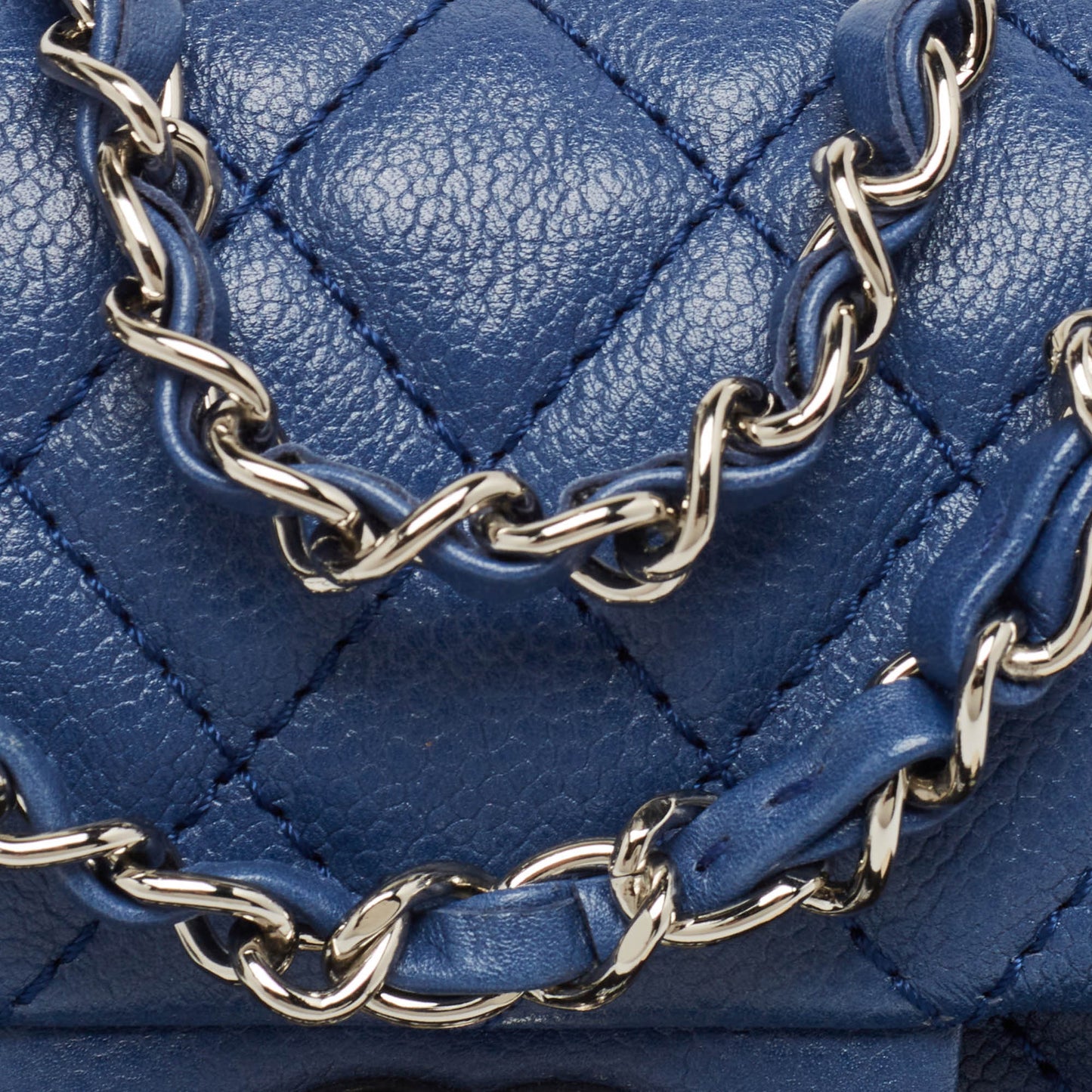 CHANEL Blue Quilted Caviar Leather East/West Classic Flap Bag