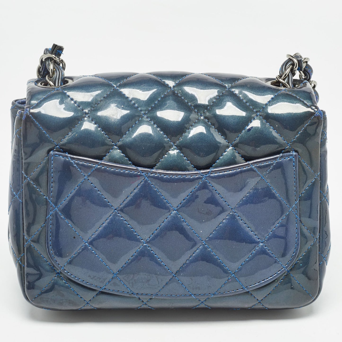 CHANEL Blue Quilted Patent Leather Mini Classic Flap Bag