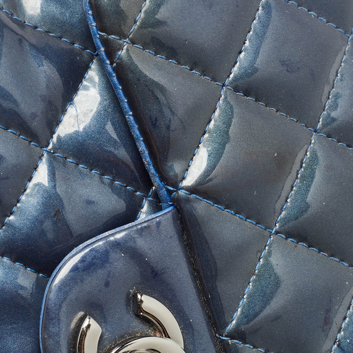 CHANEL Blue Quilted Patent Leather Mini Classic Flap Bag