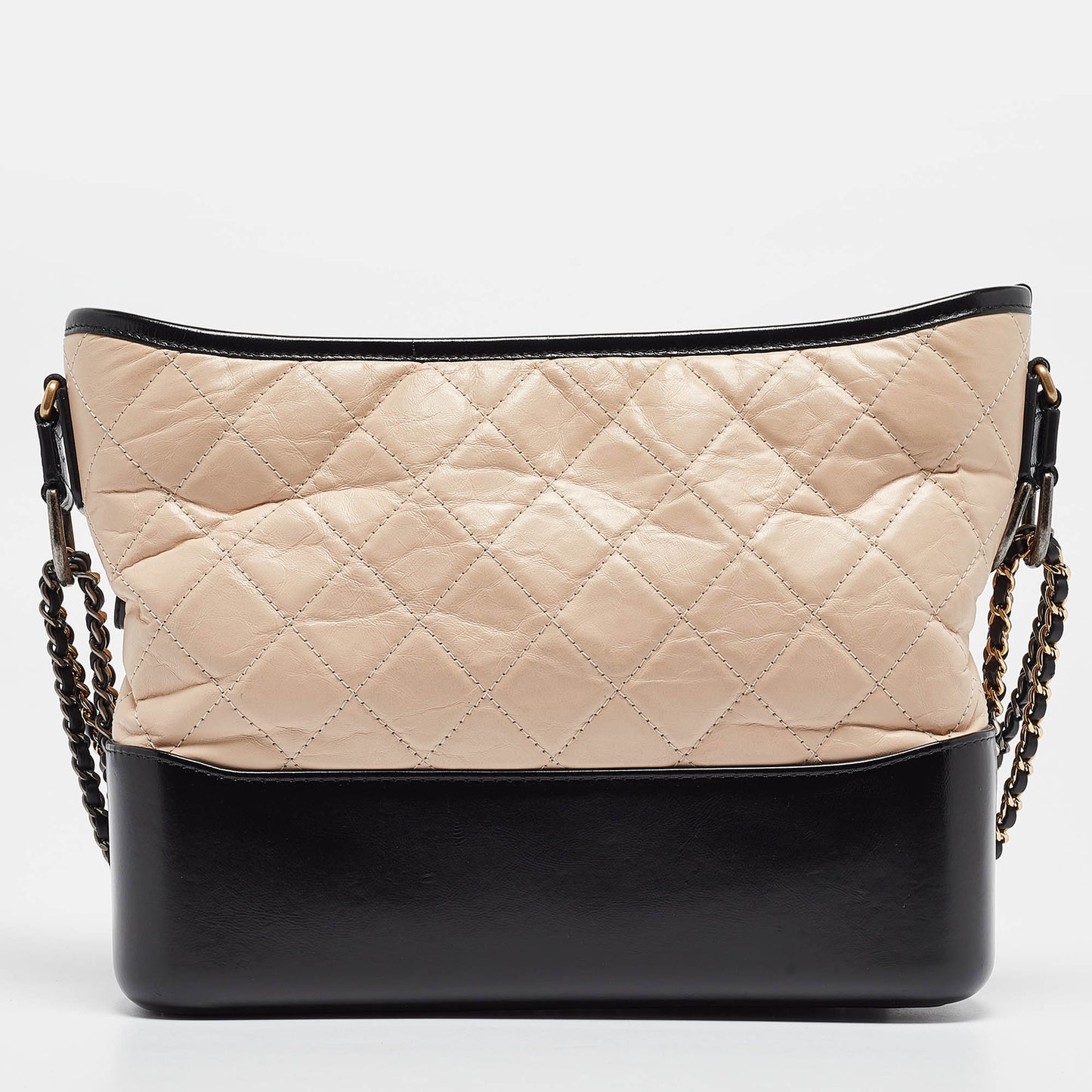 CHANEL Peach/Black Quilted Aged Leather Medium Gabrielle Bag