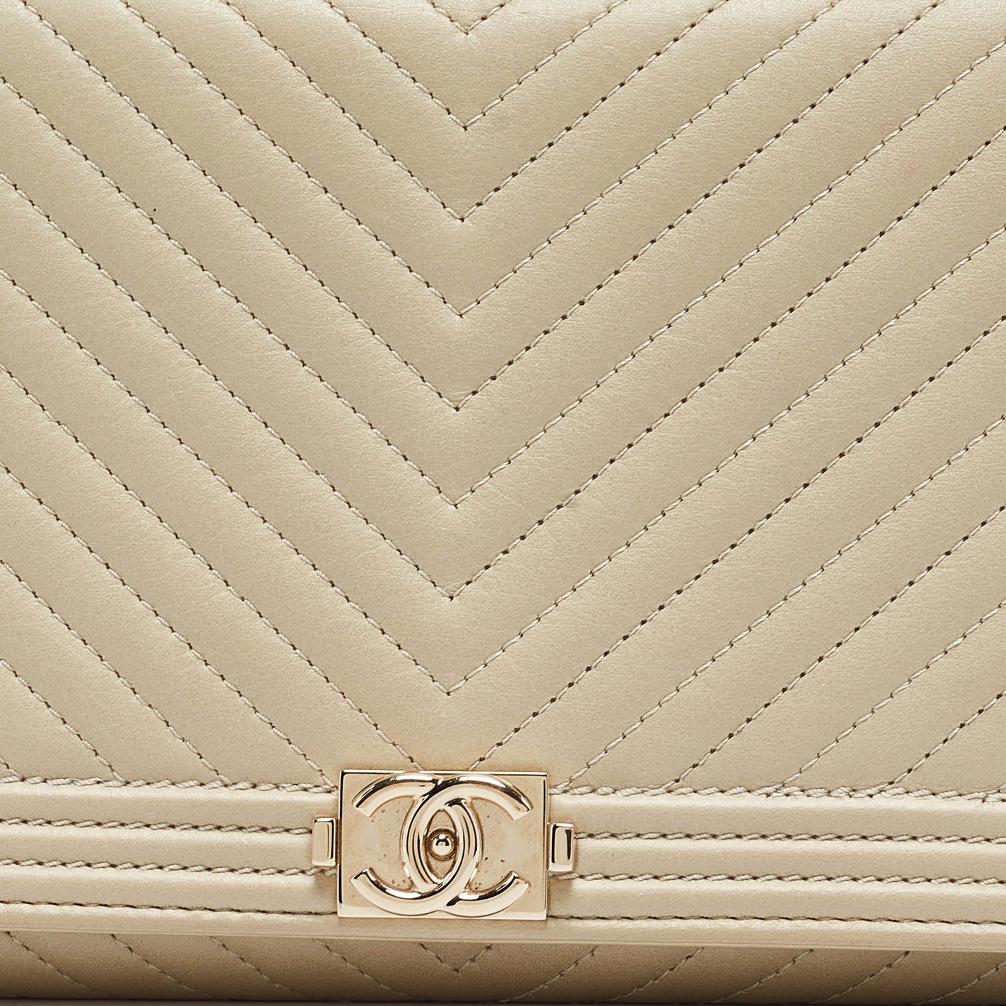 CHANEL Cream Quilted Leather Boy Wallet On Chain