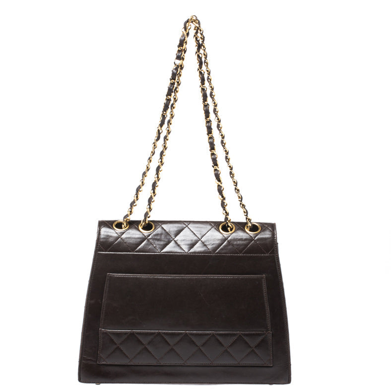 Chanel Dark Brown Quilted leather Vintage Shoulder Strap