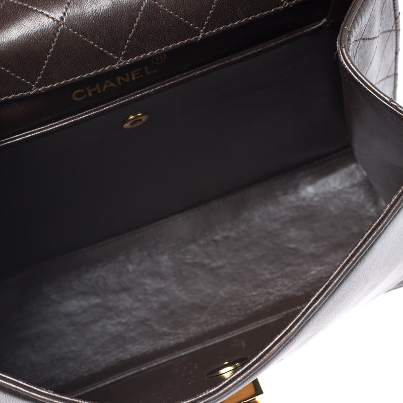 Chanel Dark Brown Quilted leather Vintage Shoulder Strap